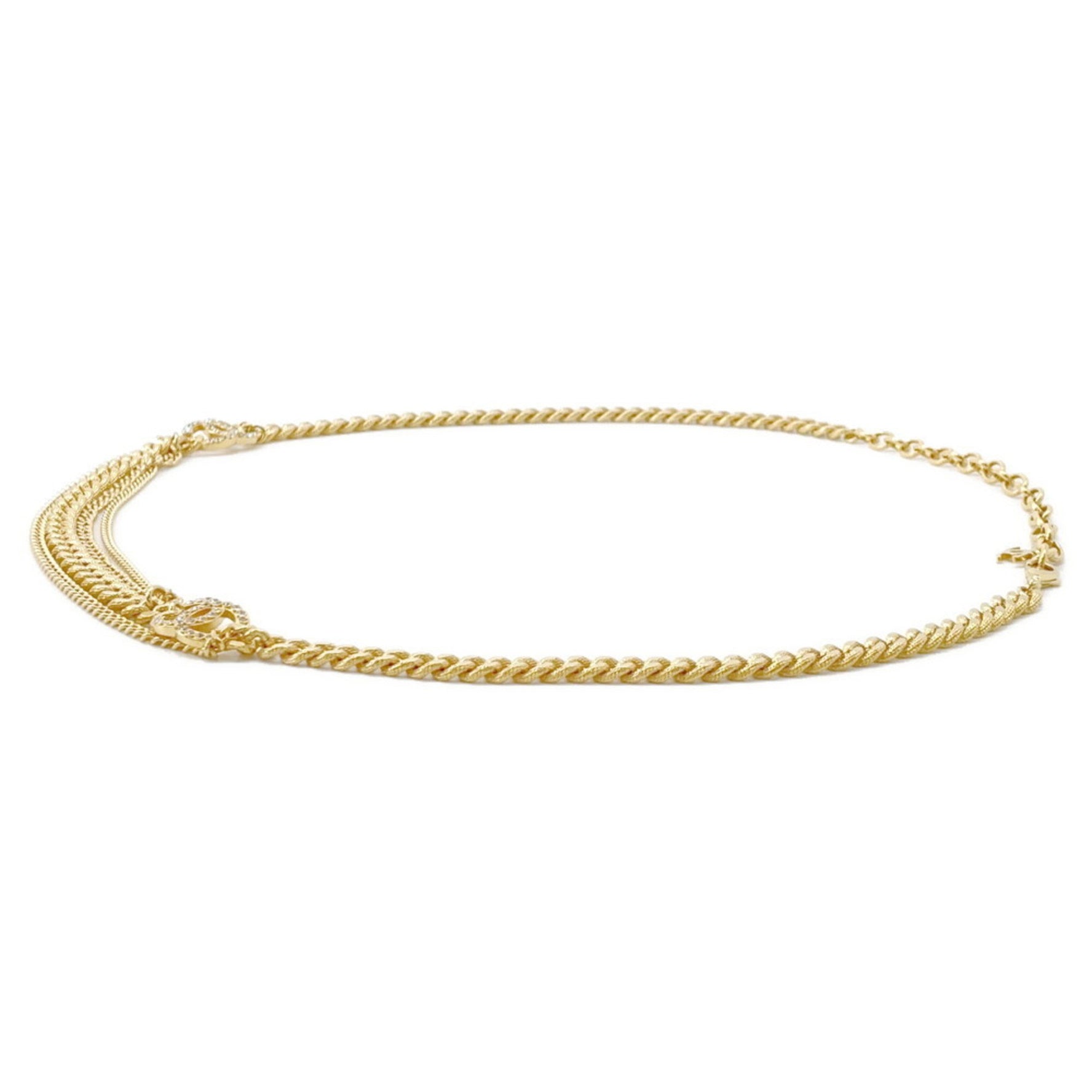 Chanel chain belt with Coco mark and rhinestones, metal.