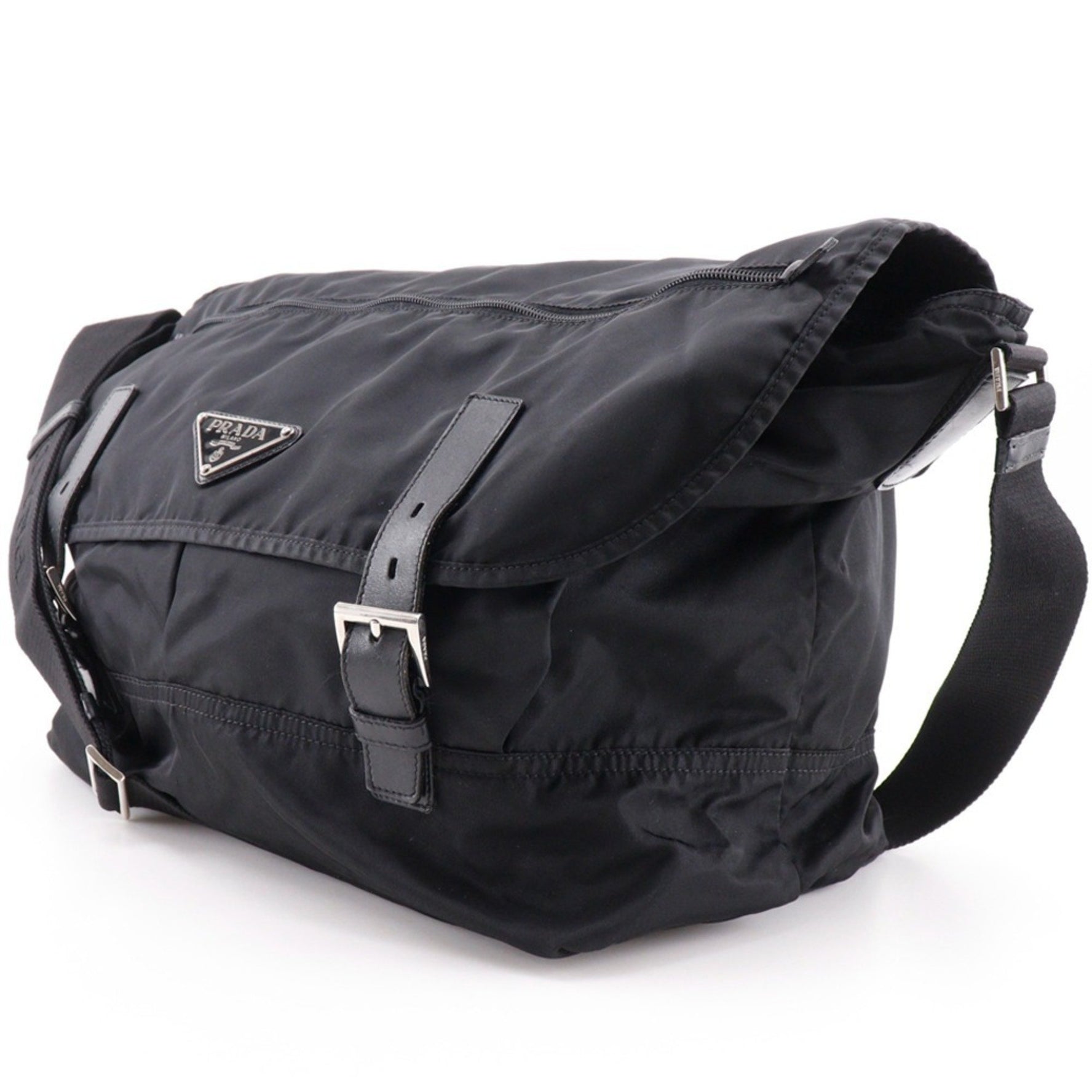 PRADA Shoulder Bag Nylon NERO Black Belt Clasp Unisex H122625457