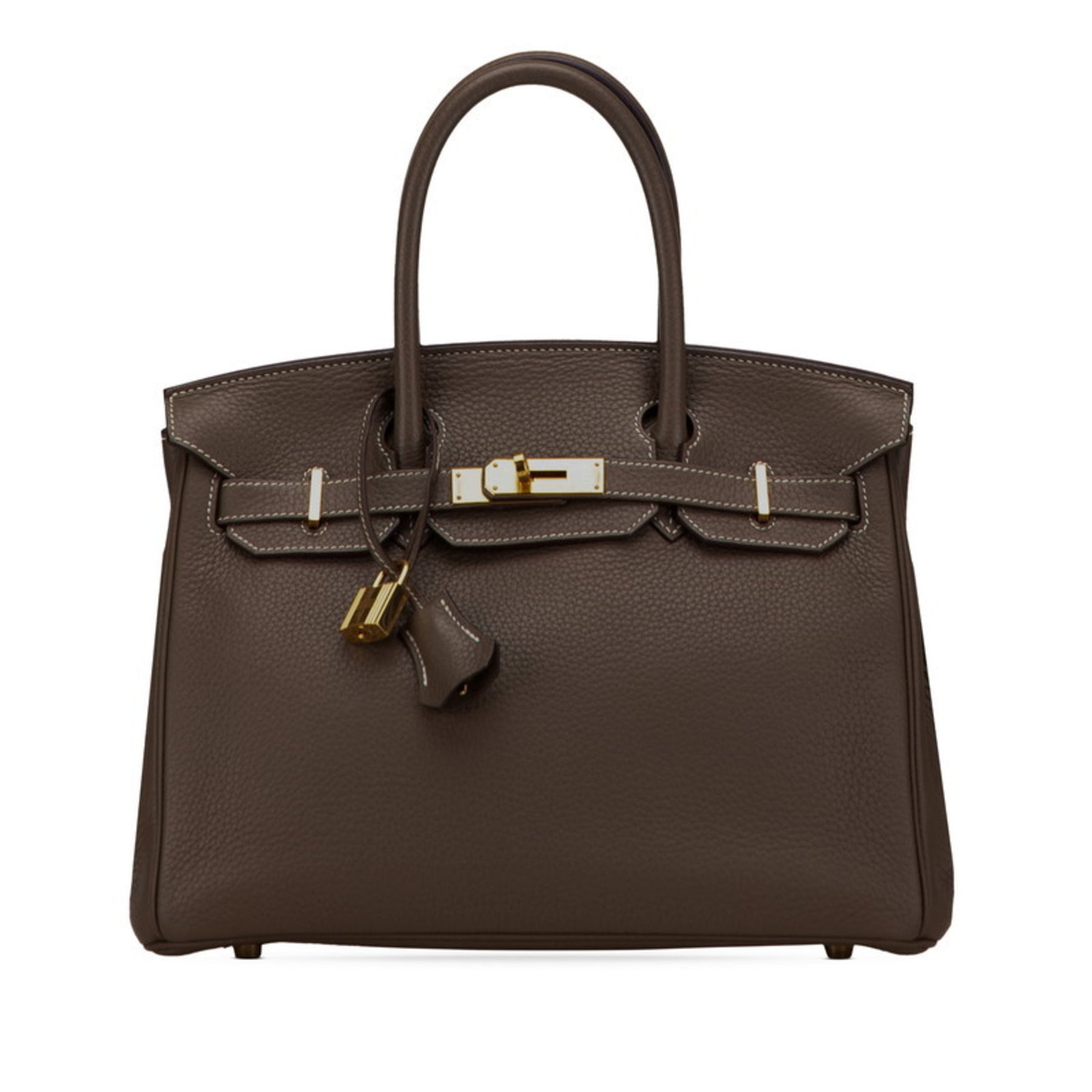 Hermes Hermès Birkin 30 Handbag in Etoupe, Greige with Gold Hardware, Taurillon Clemence Leather, Women's