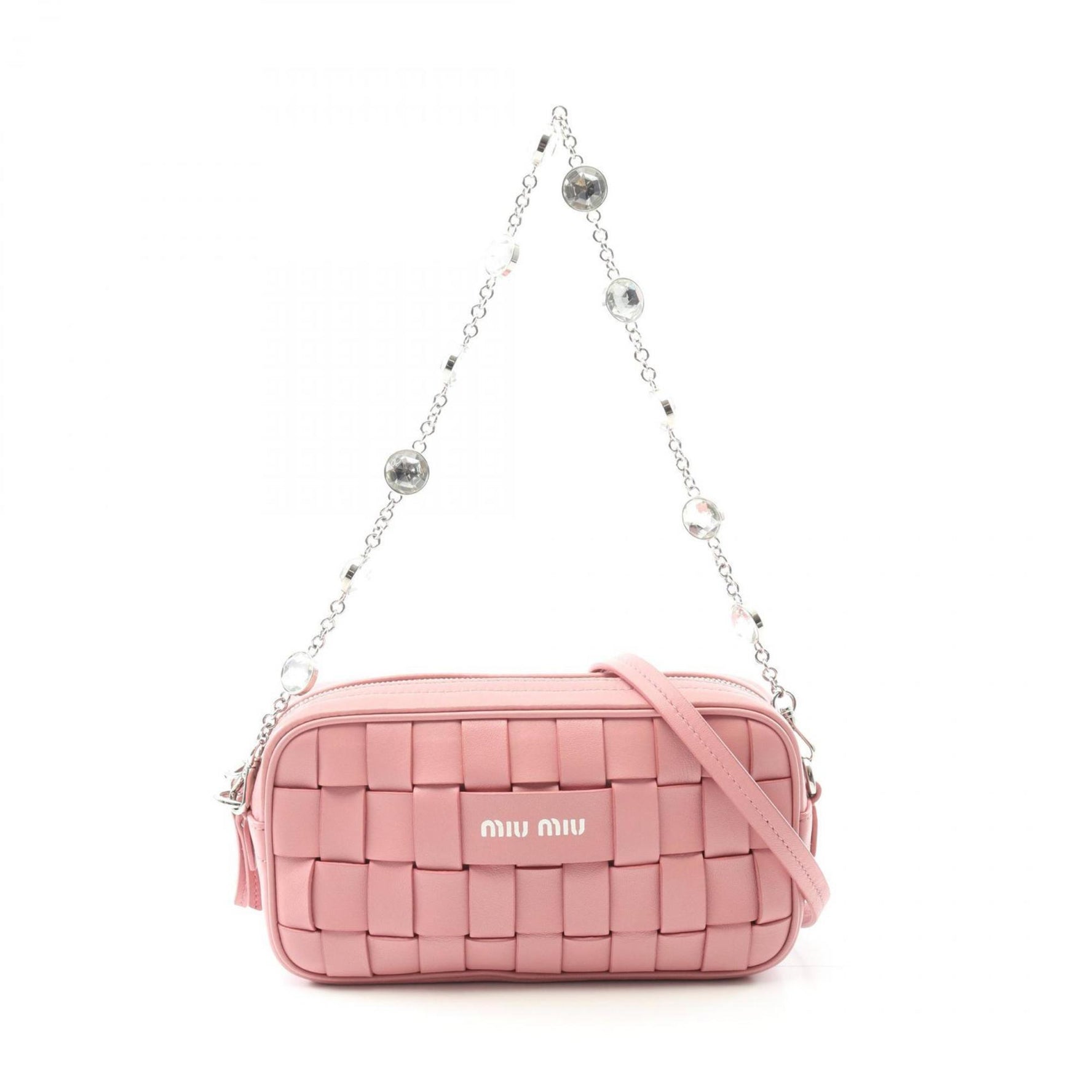 Miu Miu Miu Matelasse and Nappa Crystal Shoulder Bag in Lambskin Leather