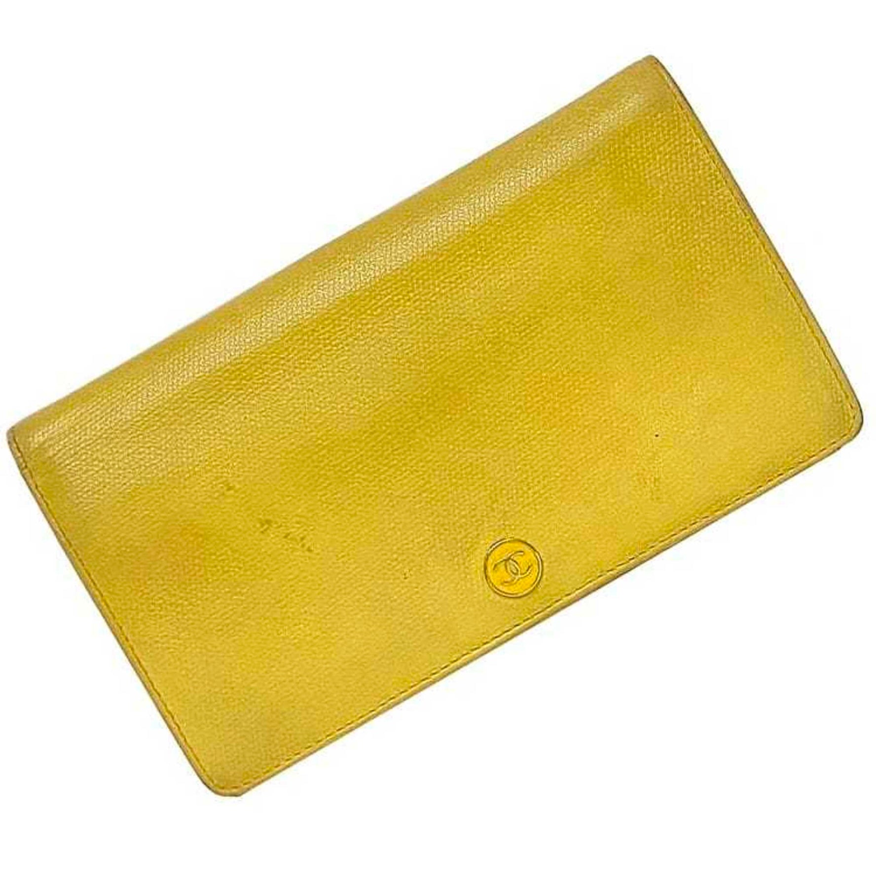Chanel Bi-fold Long Wallet Coco Button Leather Series Mark Boutique Seal Included