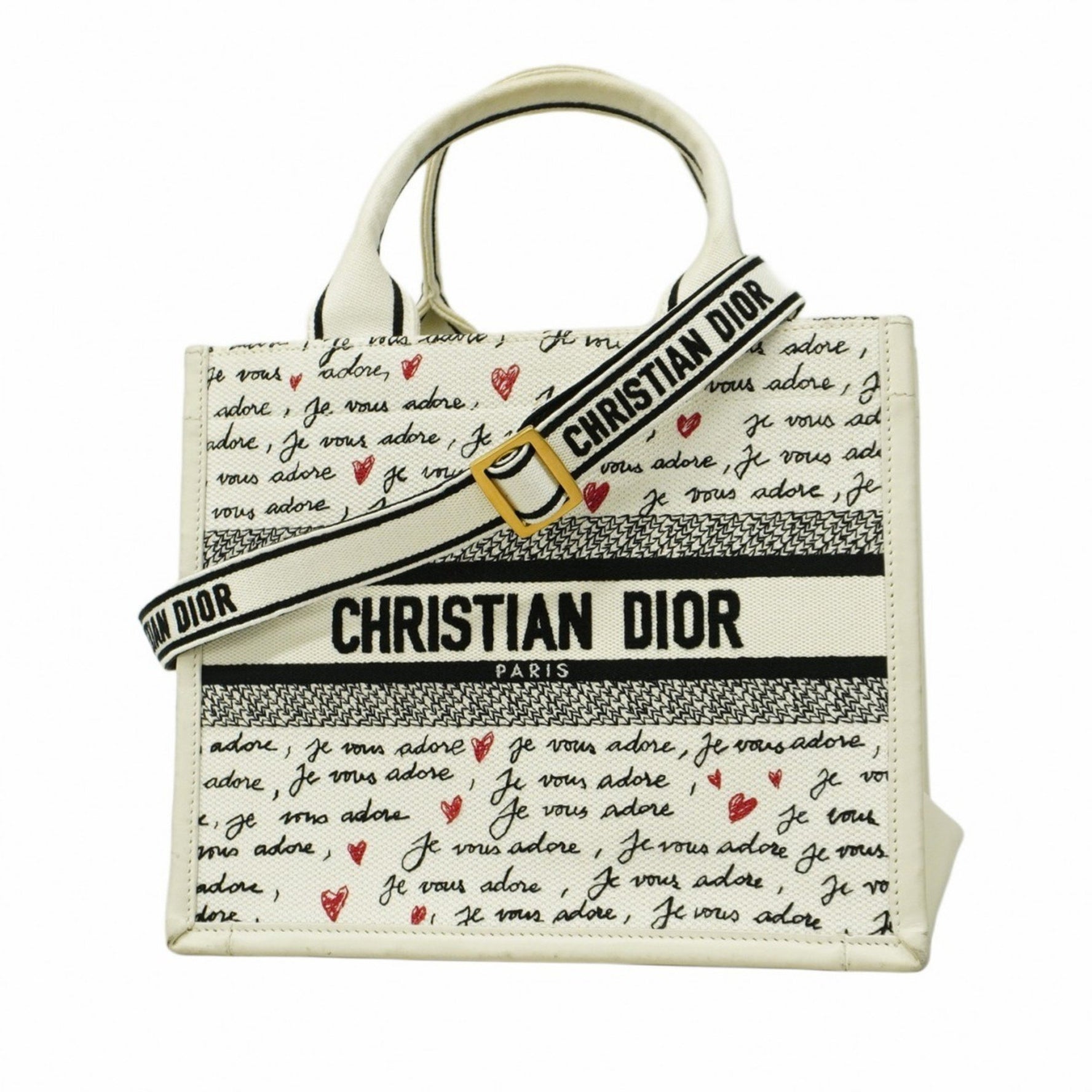 Christian Dior Book Tote Bag, Canvas, Leather, White, Black