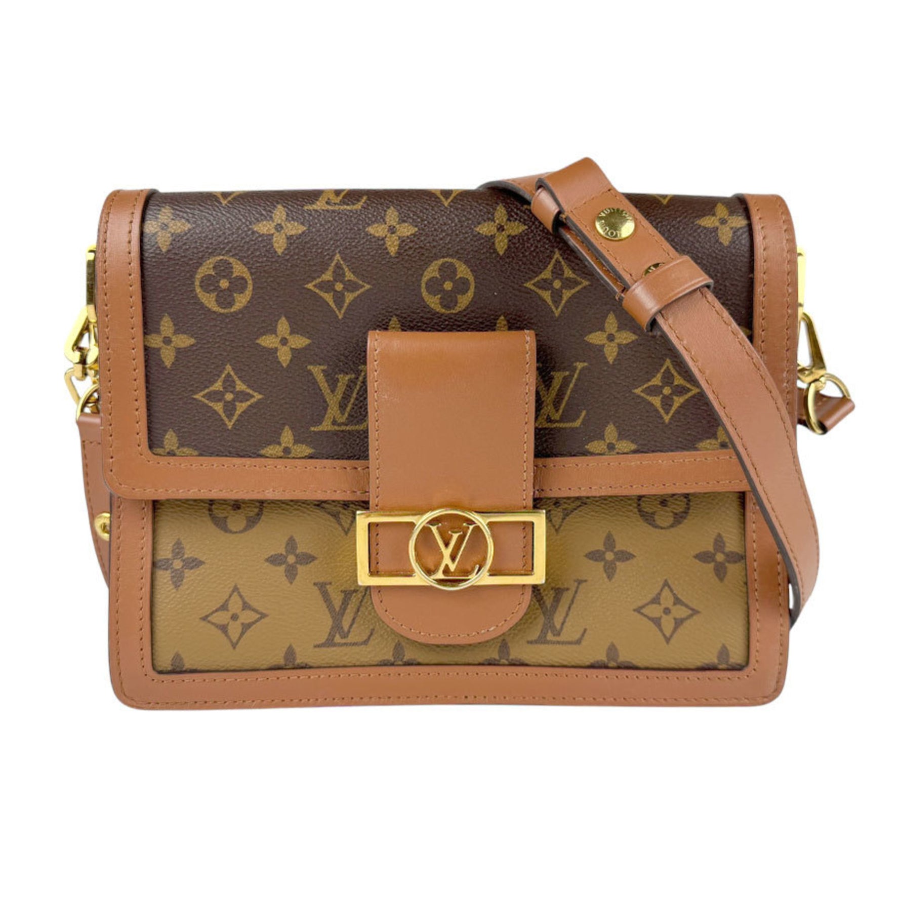 Louis Vuitton Shoulder Bag Monogram Reverse Dauphine MM Canvas Gold