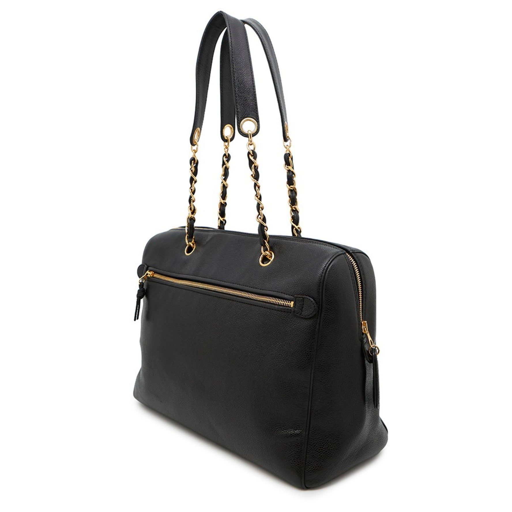 Chanel Chain Tote Bag with Coco Mark and Caviar Skin, Black