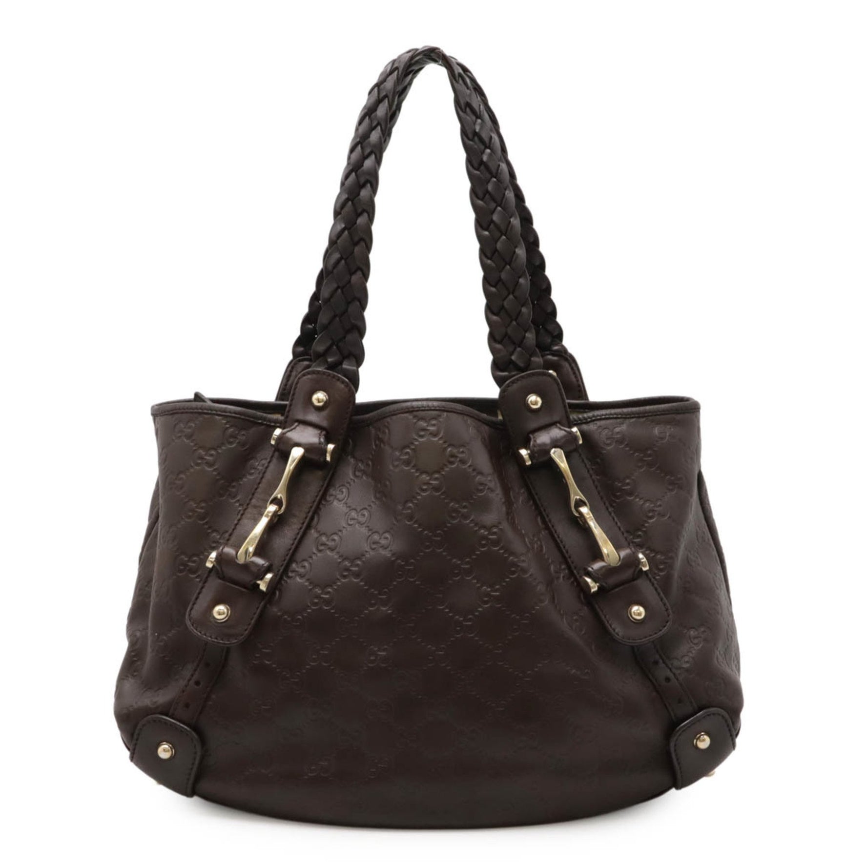 GUCCI Guccissima Horsebit Shoulder Bag Leather Dark Brown
