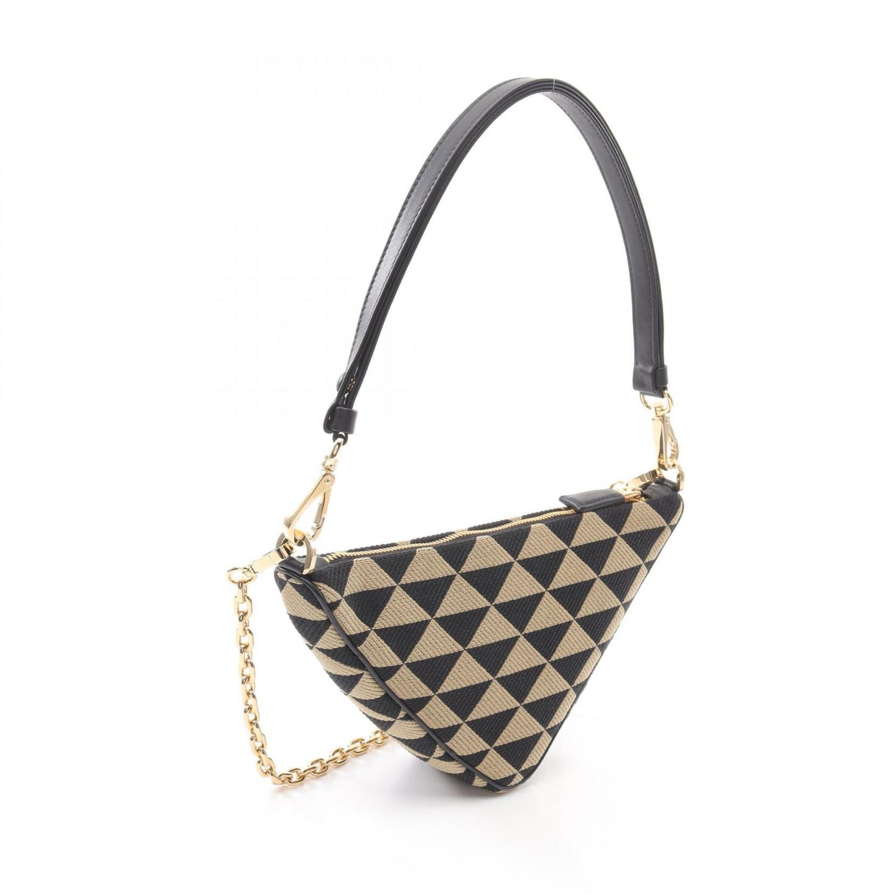 Prada Triangle Shoulder Bag, Canvas and Leather, Beige/Black