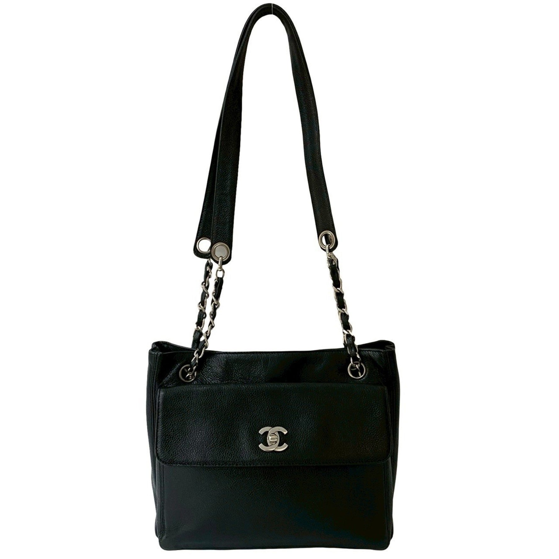 CHANEL Coco Caviar Leather Tote Bag with Chain, 523-9