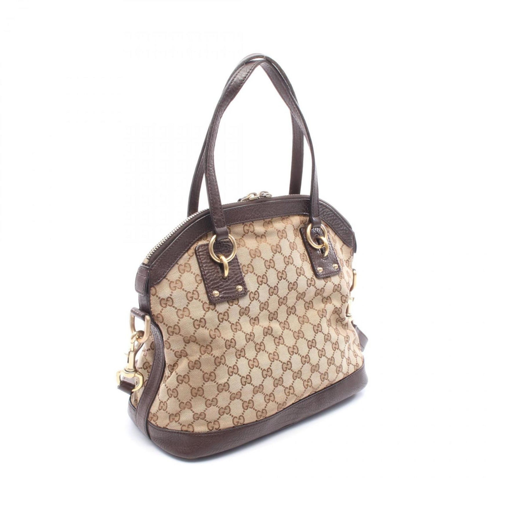 Gucci GG Canvas Interlocking G Handbag, and Leather, Beige Brown