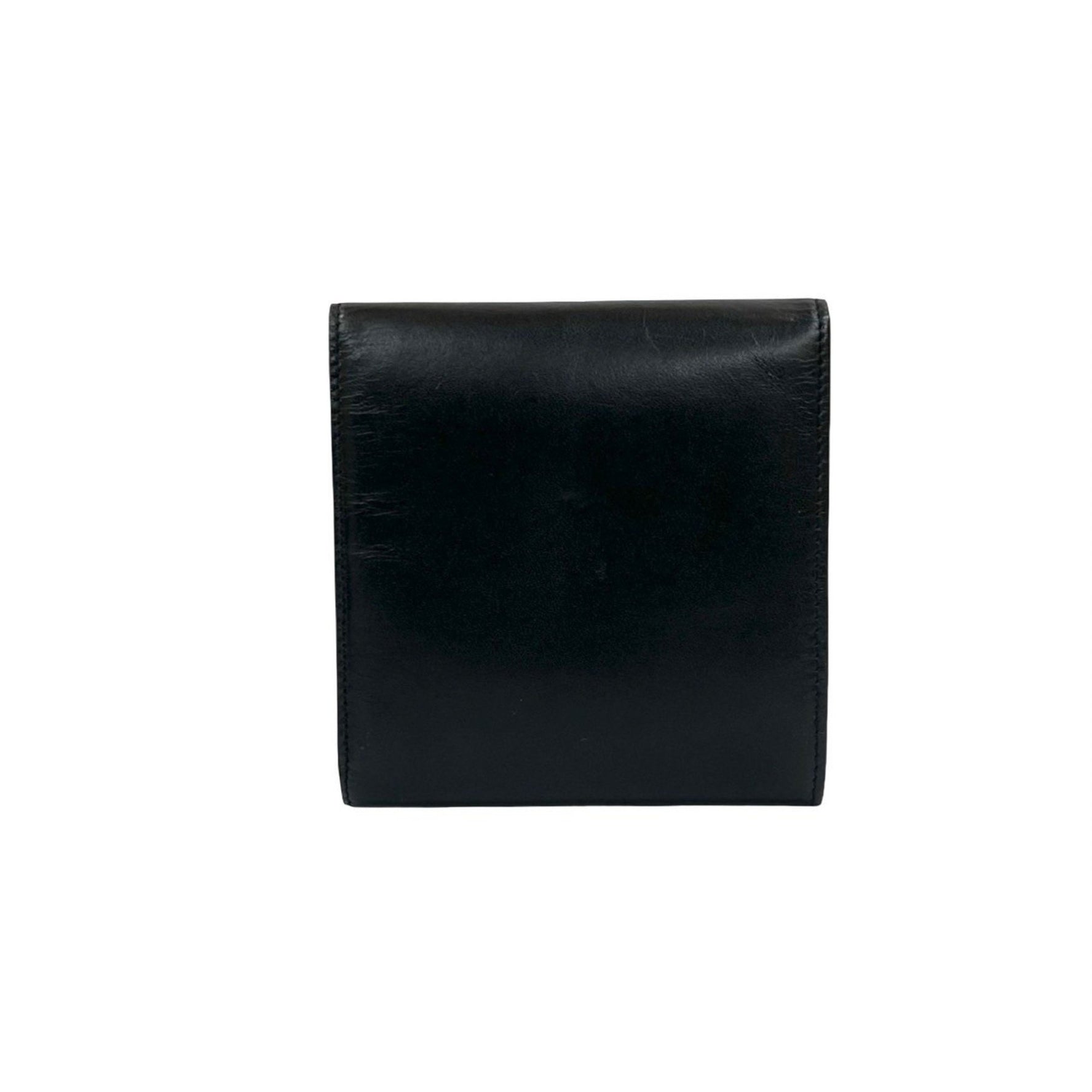 CELINE Vintage Macadam Blason Pattern Leather Bifold Wallet in Black and Brown