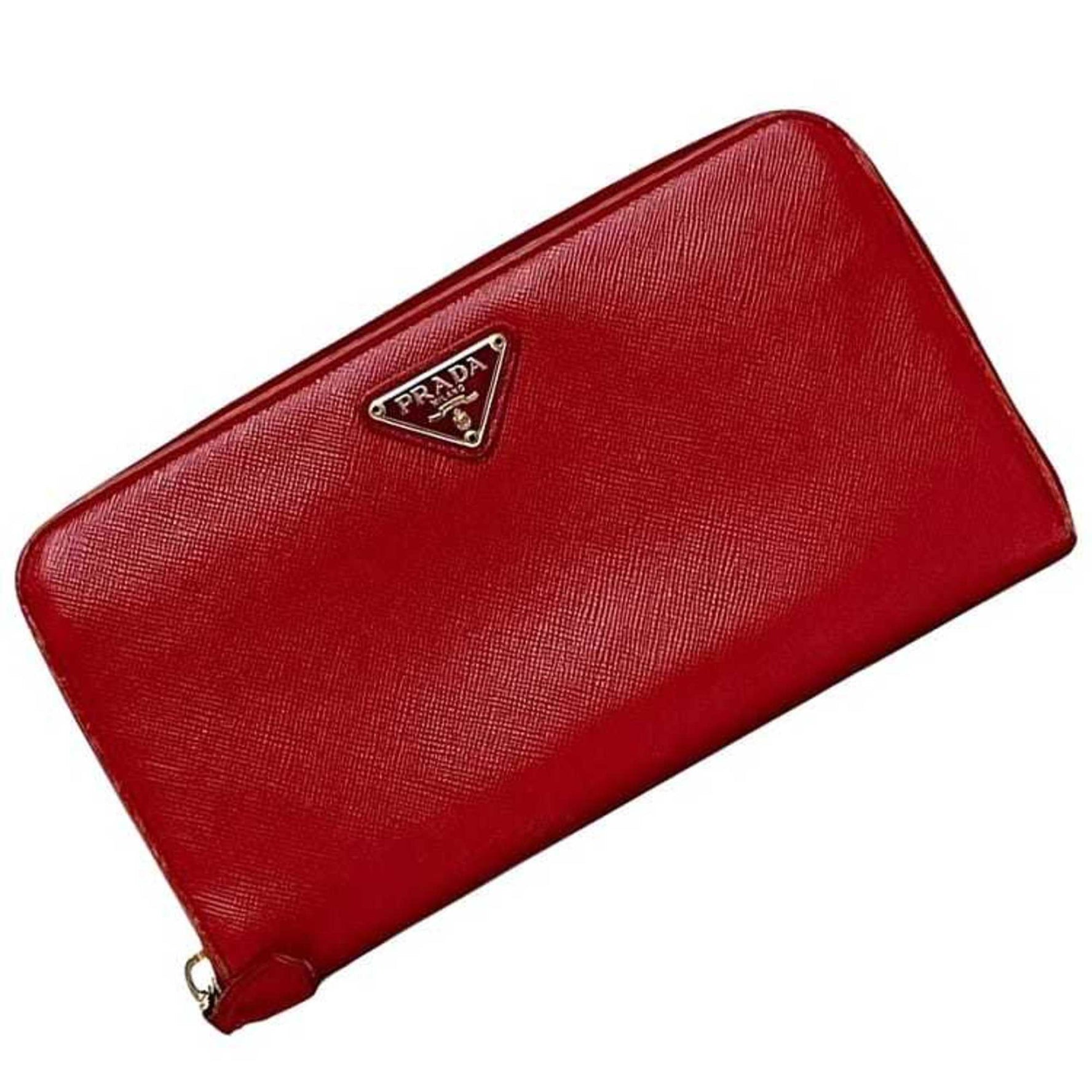 Prada Round Long Wallet Red Saffiano Leather Size 35 Men's