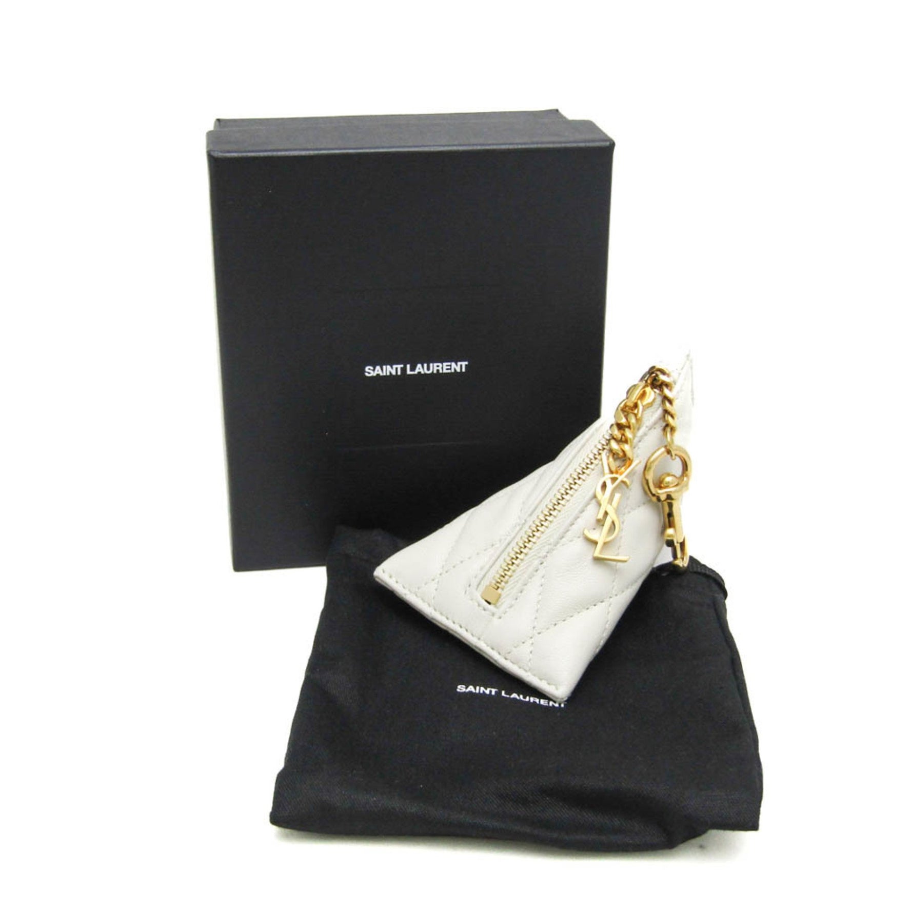 Saint Laurent Quilting Women's Leather Coin Purse/coin Case Off-white