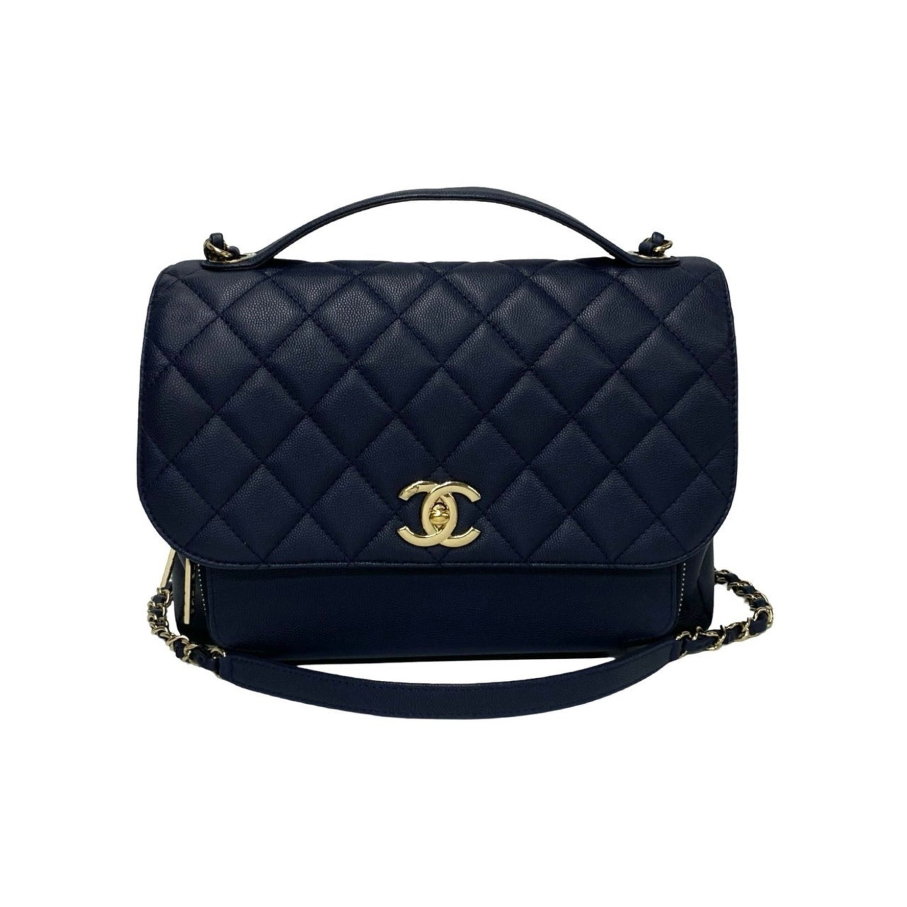 CHANEL Business Affinity Matelasse Caviar Skin 2-Way Shoulder Bag, Navy,
