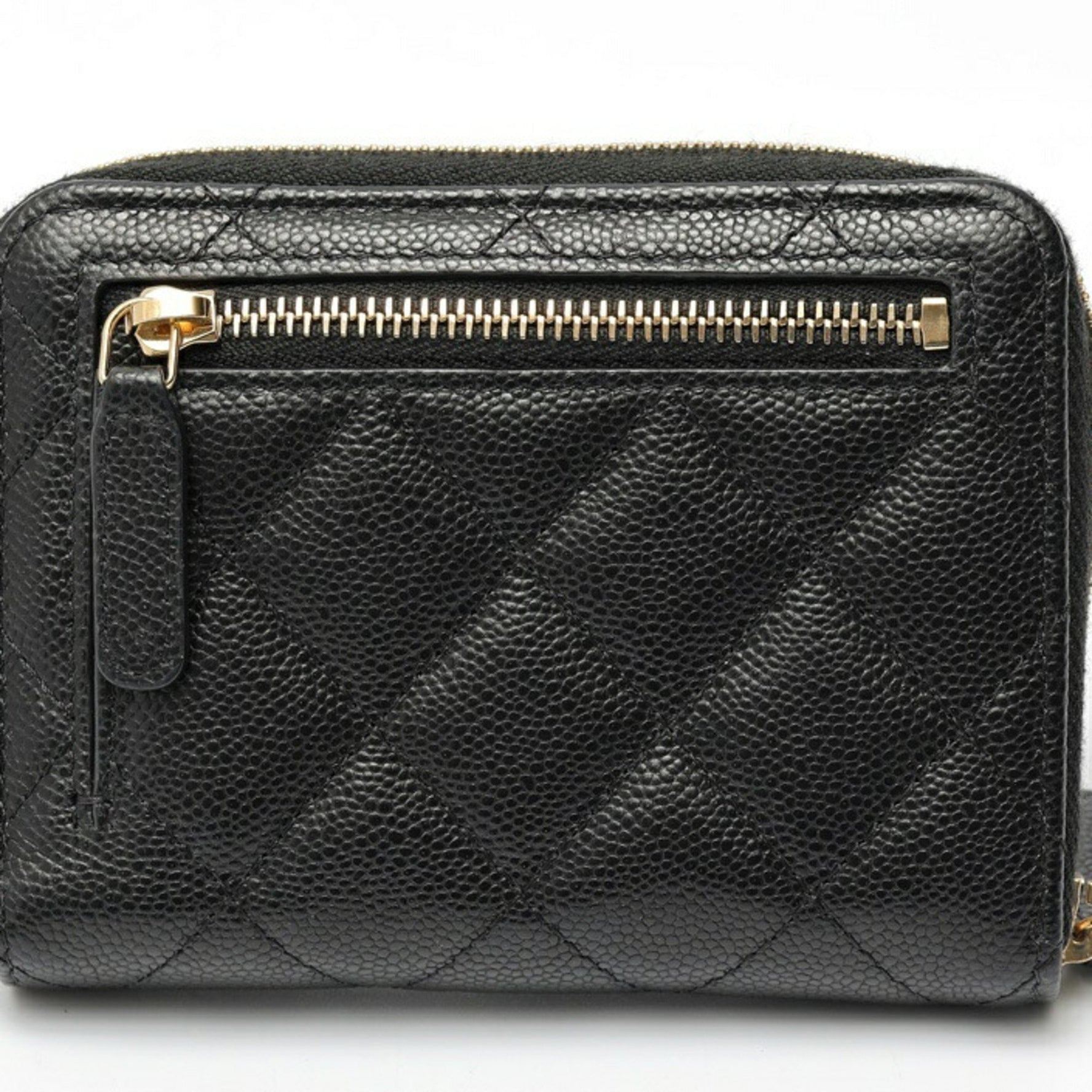 CHANEL Matelasse Zip Around Wallet Round Bifold Caviar Skin