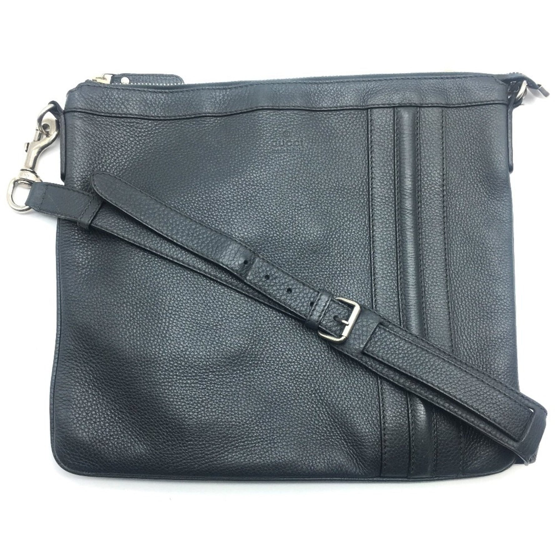 GUCCI All-Leather Shoulder Bag with No Gusset, Fits Size Gray/Dark Gray