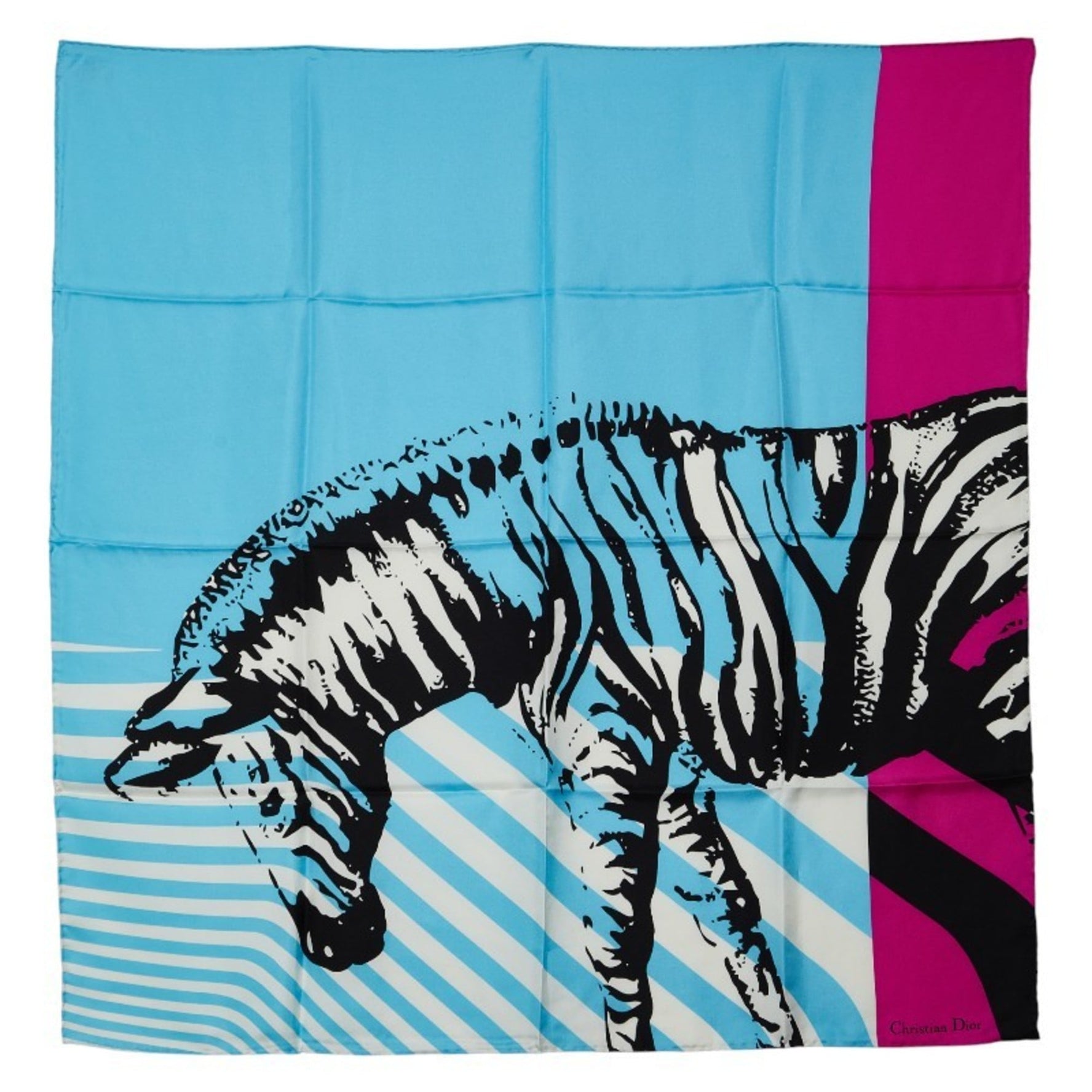 Christian Dior Dior zebra print scarf/muffler in light blue and purple silk .