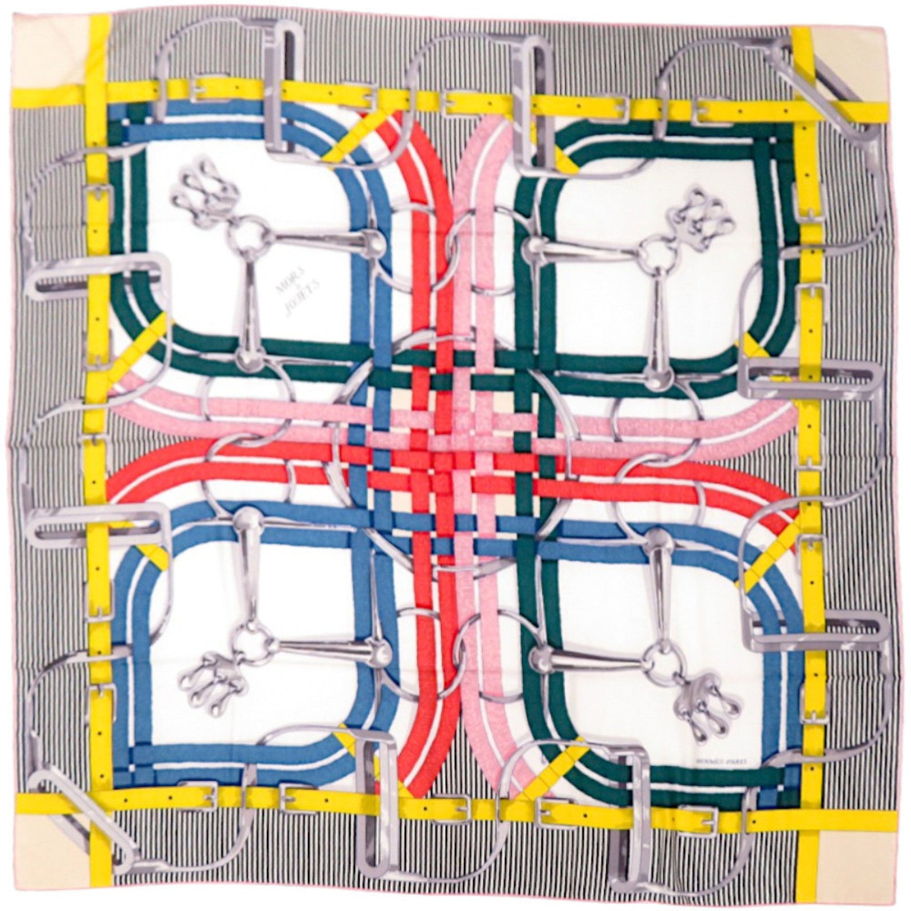 Like new Hermès Carre Jean 140 MORS A JOUETS horse bit, cashmere and silk, black scarf 1378 HERMES