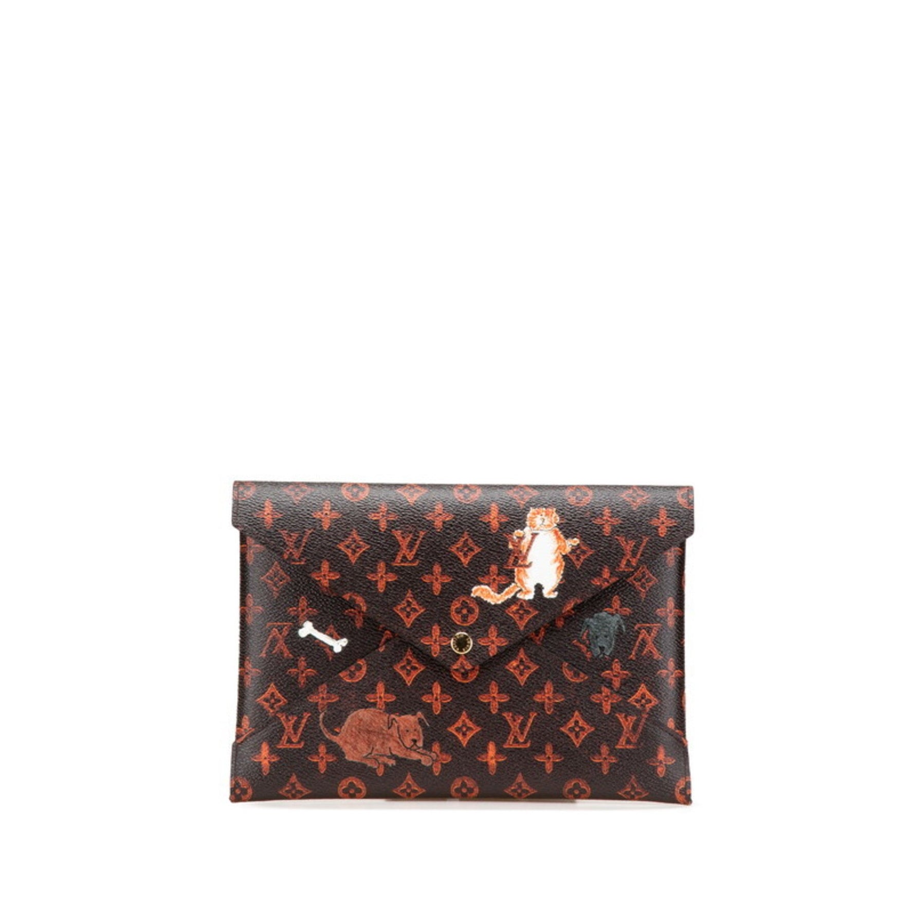 Louis Vuitton Monogram Catgram Pochette, Kirigami Pouch, and Clutch Bag Set in Brown, Black, White Leather.
