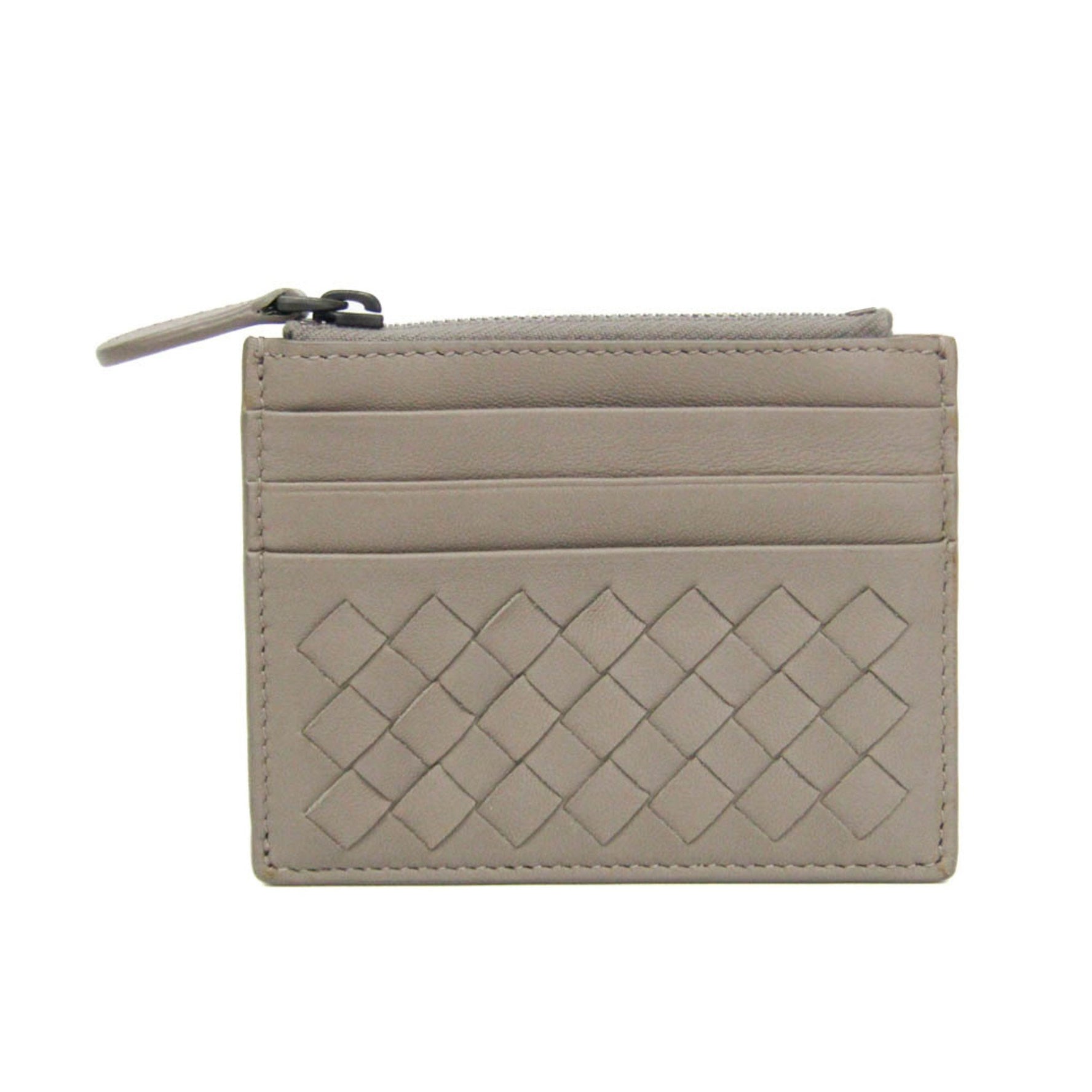 Bottega Veneta Intrecciato Coin Card Holder Men,Women Leather Coin Purse/coin Case Grayish