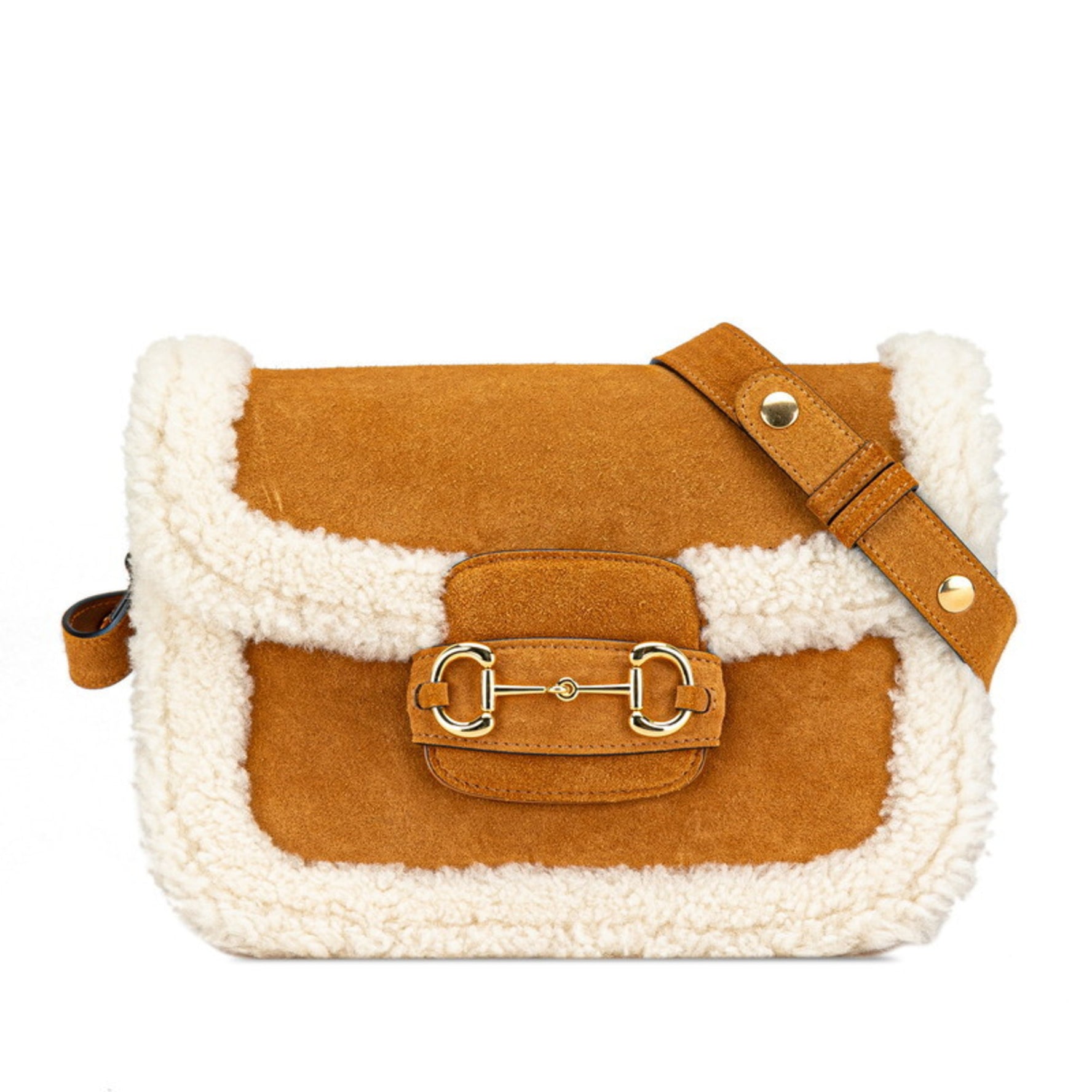 Gucci Horsebit 1955 Shoulder Bag Beige White Suede Mouton Women's GUCCI