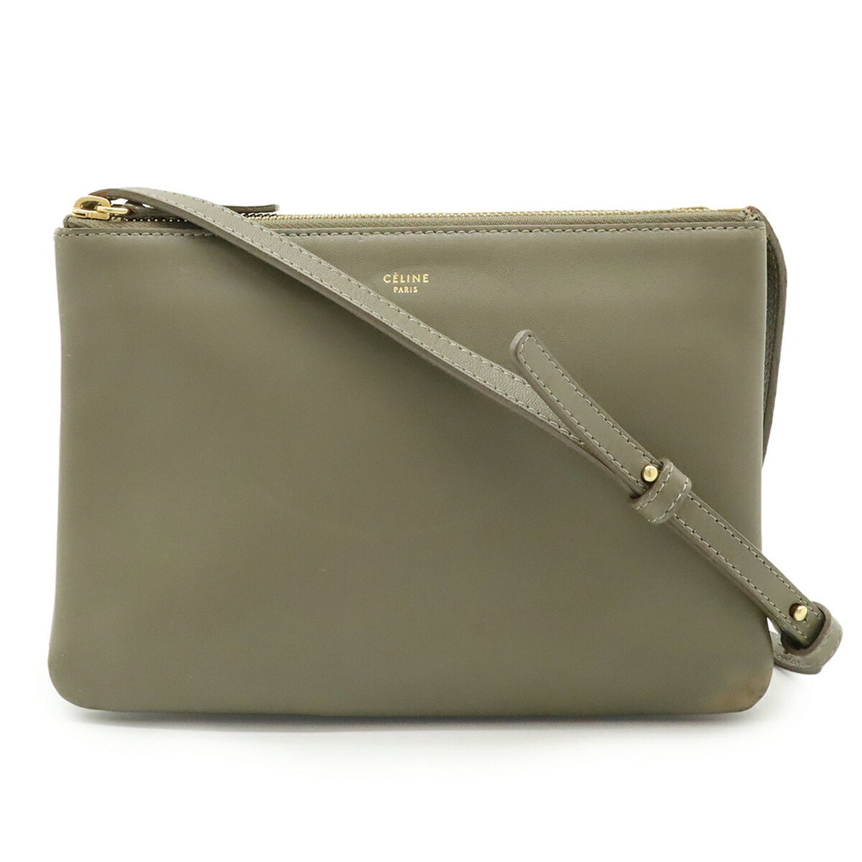 CELINE Trio Small Shoulder Bag/Pouch in Greige Leather