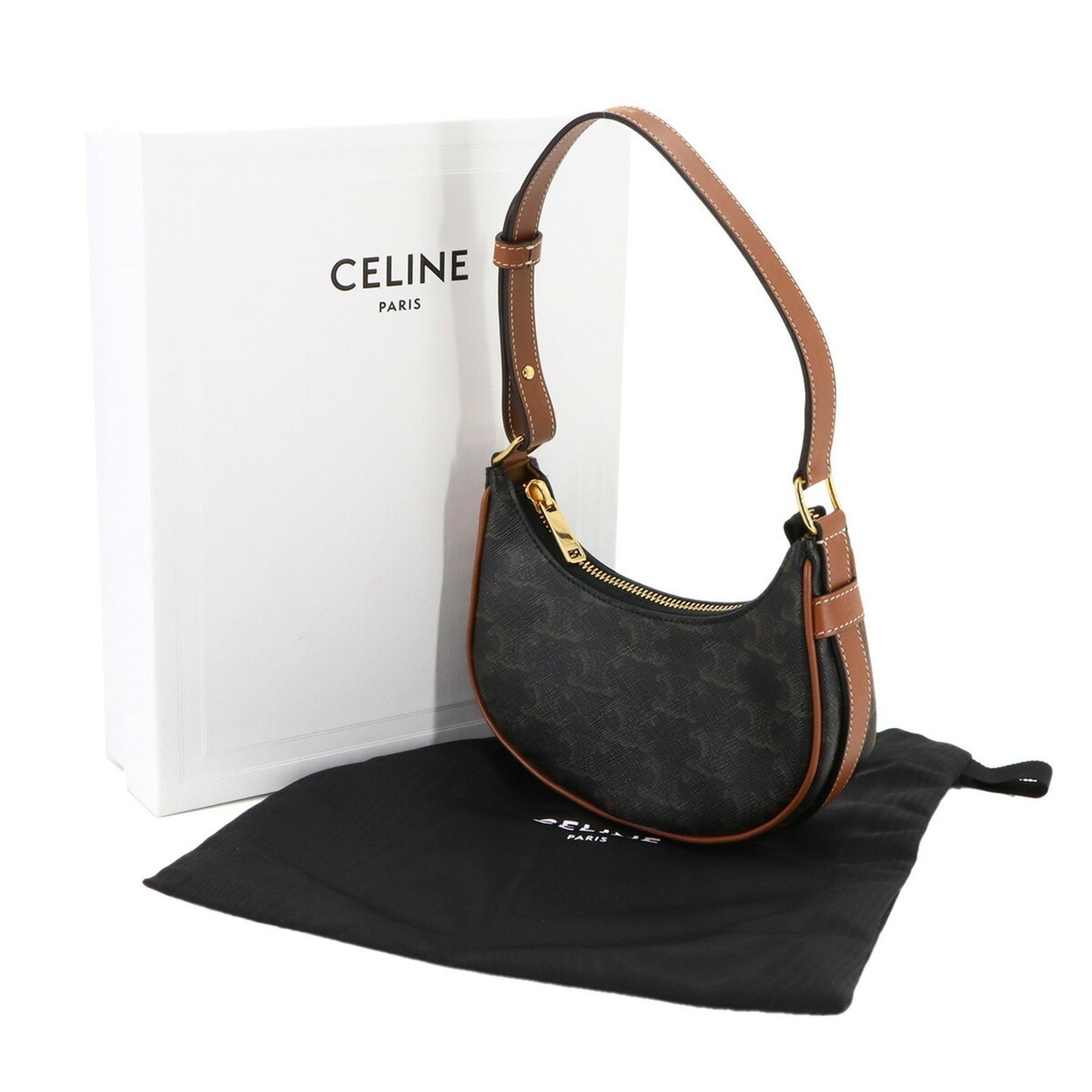 Celine Triomphe Mini Ava Shoulder Bag in Black and Brown Leather with Gold Hardware