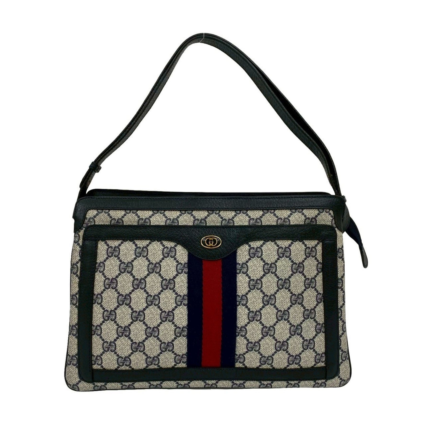 GUCCI Old Gucci Sherry Line GG Logo Hardware Leather Semi-Shoulder Bag Pochette Navy Blue