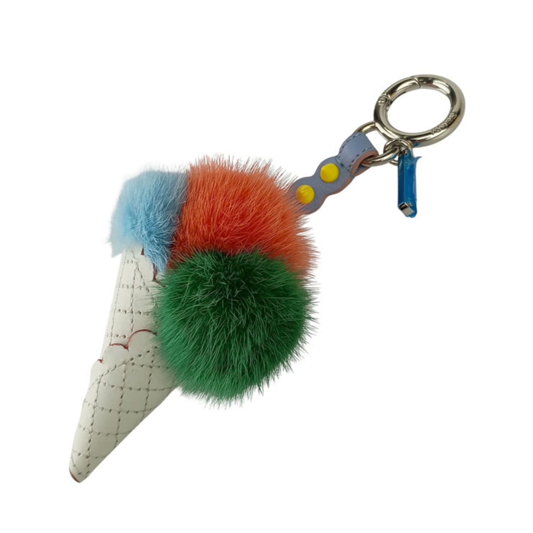 FENDI Bag Charm Multicolor Leather Mink Rabbit with Ice Cream Studs