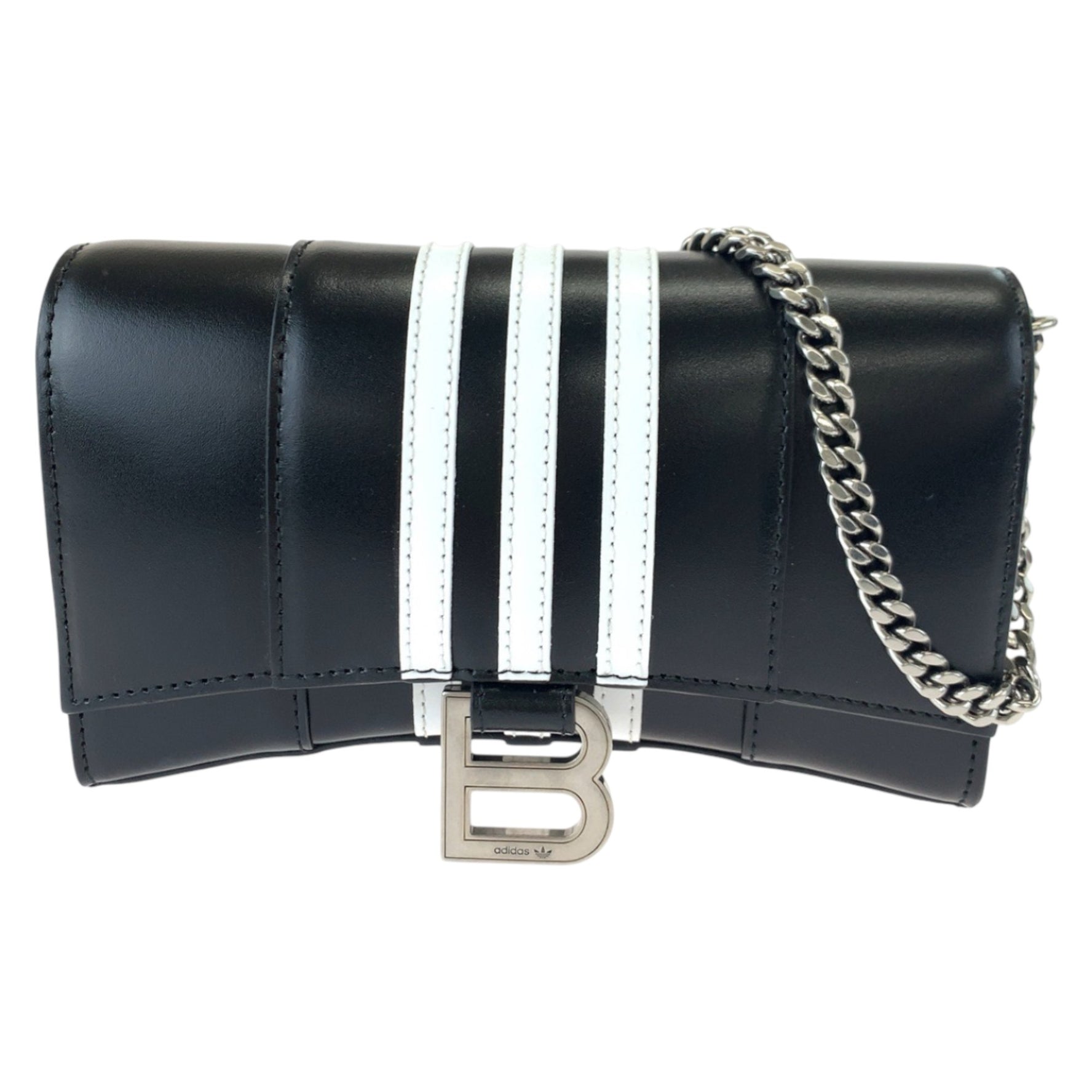 BALENCIAGA Balenciaga Adidas Collaboration Hourglass Wallet On Chain Black White Leather 2304BLSJJ BAL3145 Shoulder Bag Women's