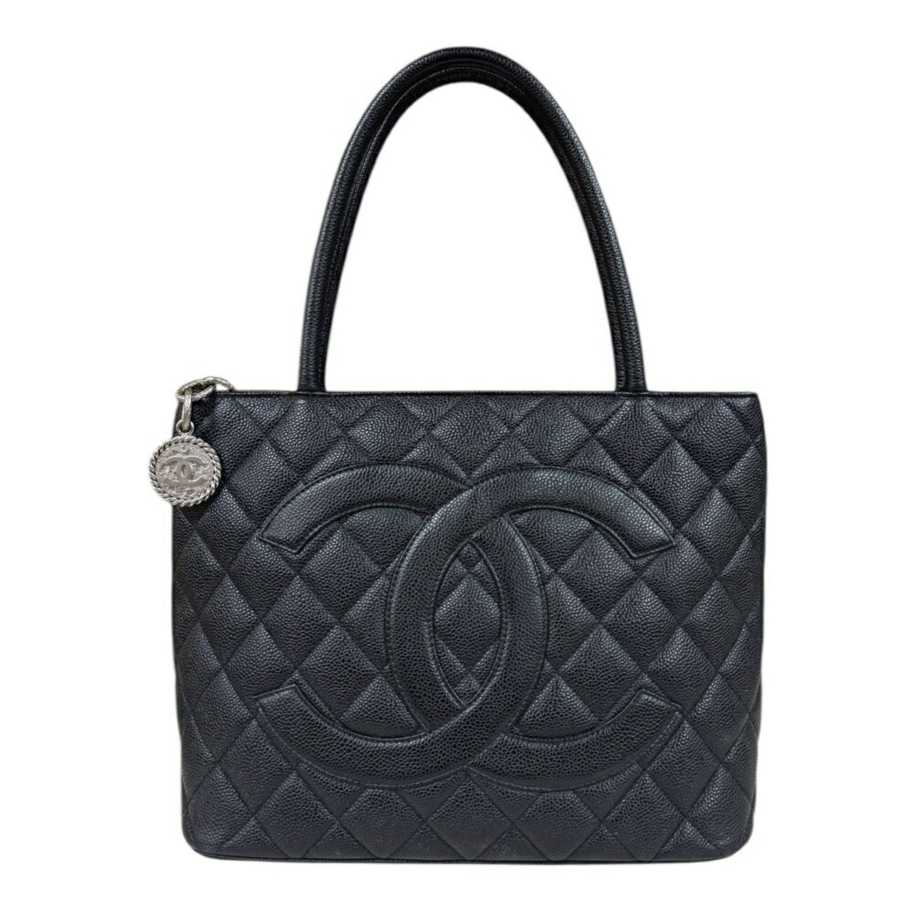 CHANEL Reproduction Tote Bag Caviar Skin A01804 Black Women's