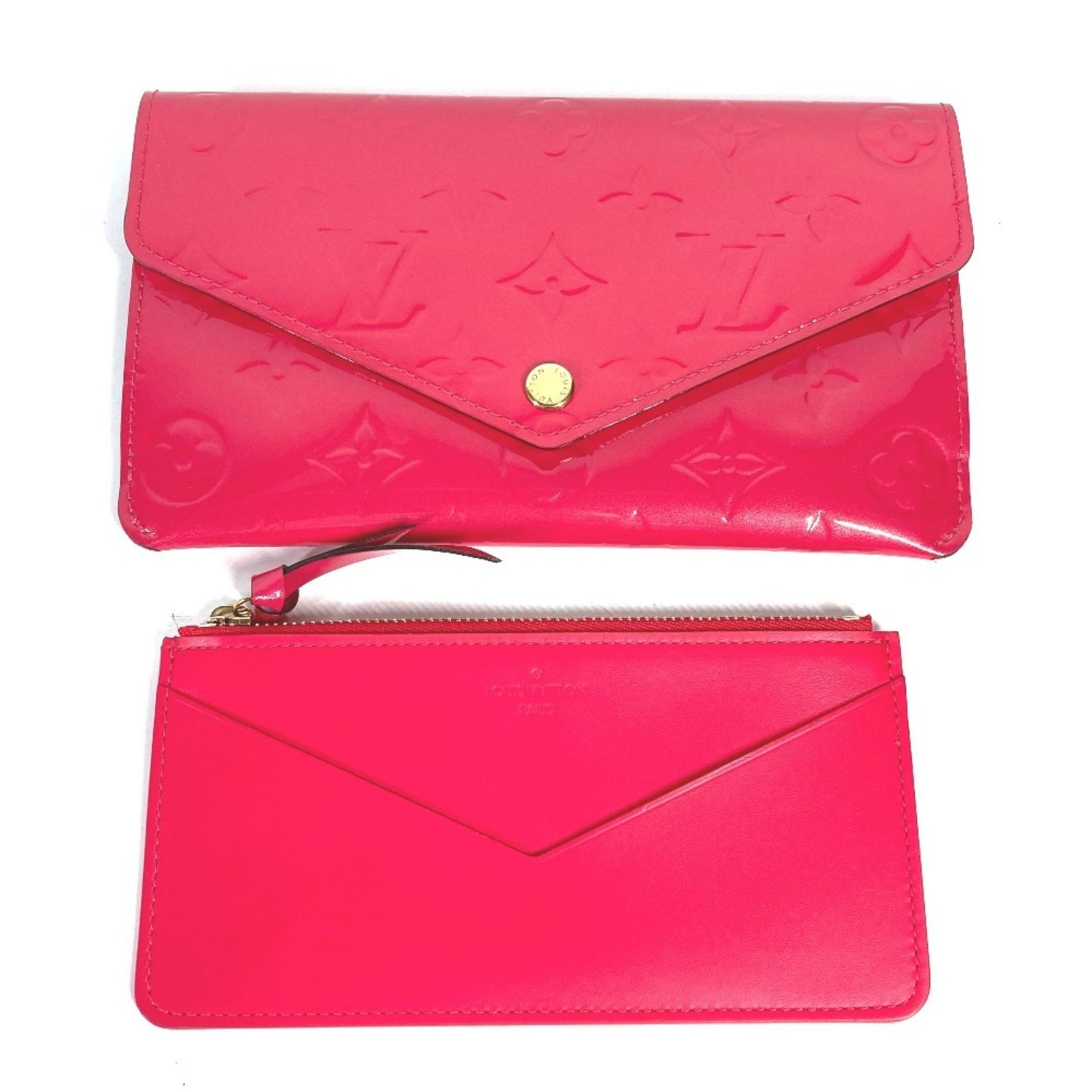 LOUIS VUITTON M61689 Monogram Vernis Portefeuille Jeanne Flap Long Wallet with Coin and Card Case, Women's, Hot Pink