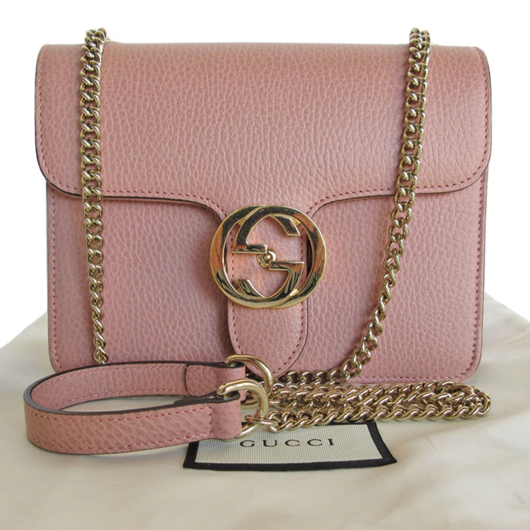 GUCCI Shoulder Bag Interlocking G Leather Pink Beige Light Gold Women's s0238a
