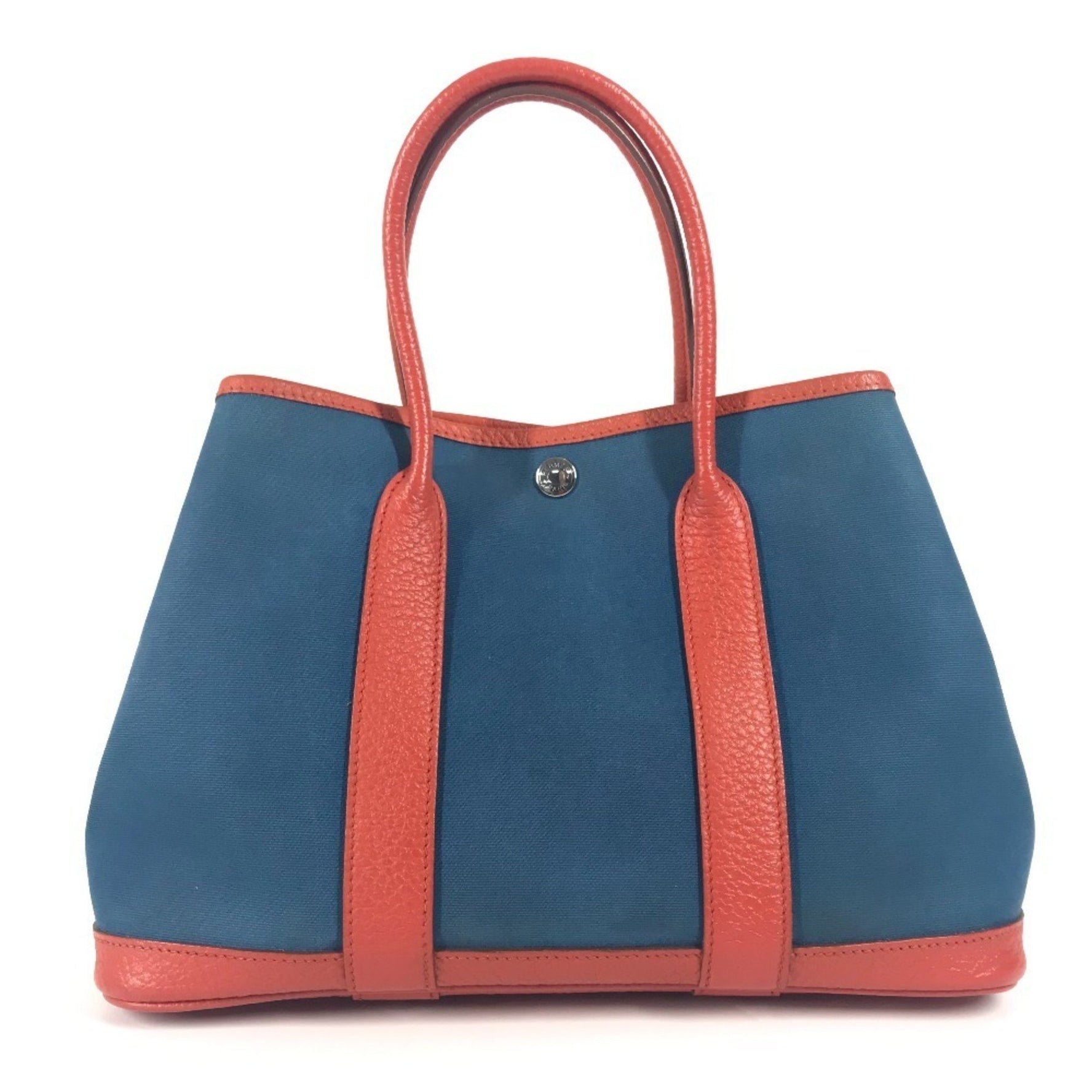 HERMES Garden Party TPM Bag Handbag Bicolor Tote Leather Canvas Blue