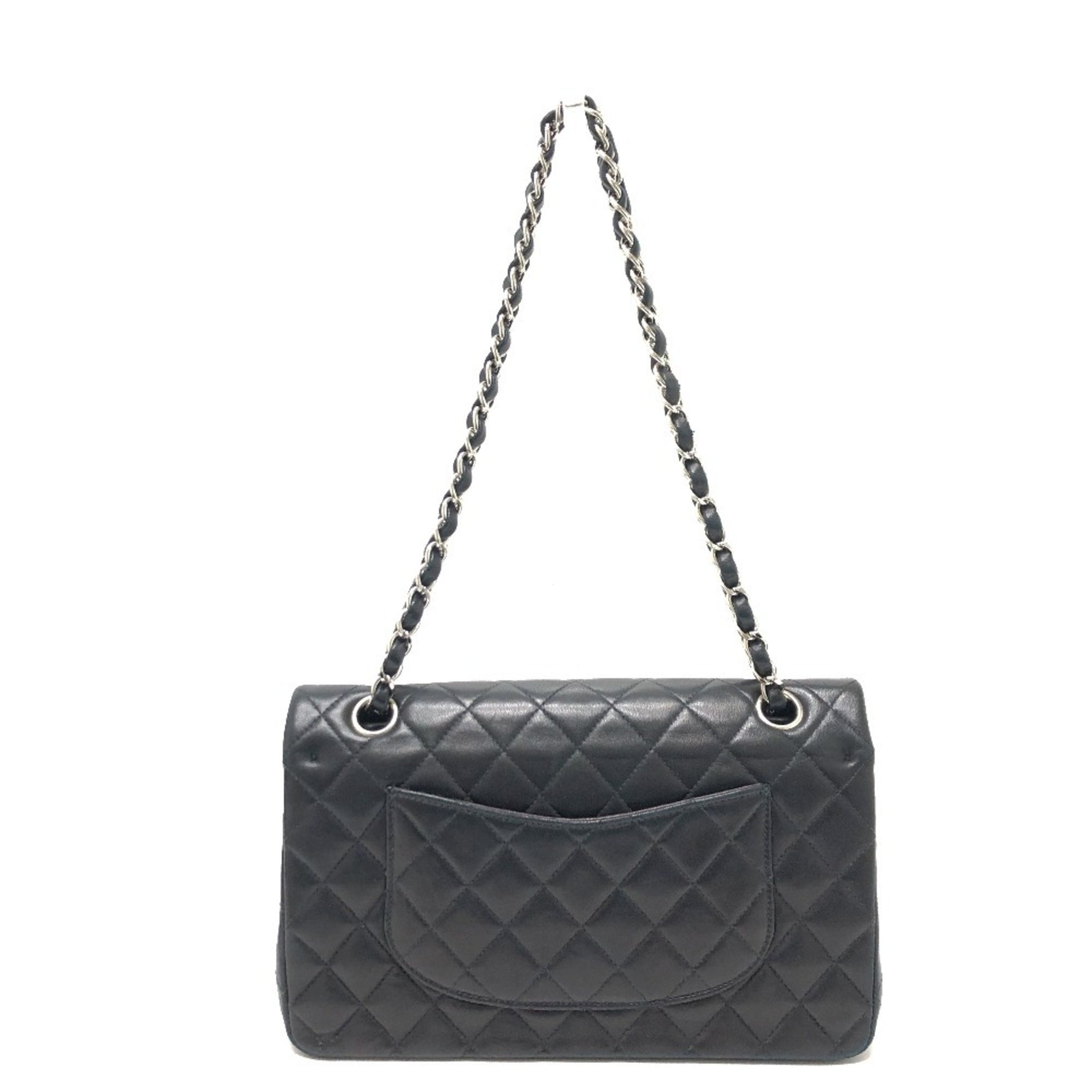 CHANEL Matelasse 25 Double Chain Flap Shoulder Bag, Lambskin, Silver Hardware, Black