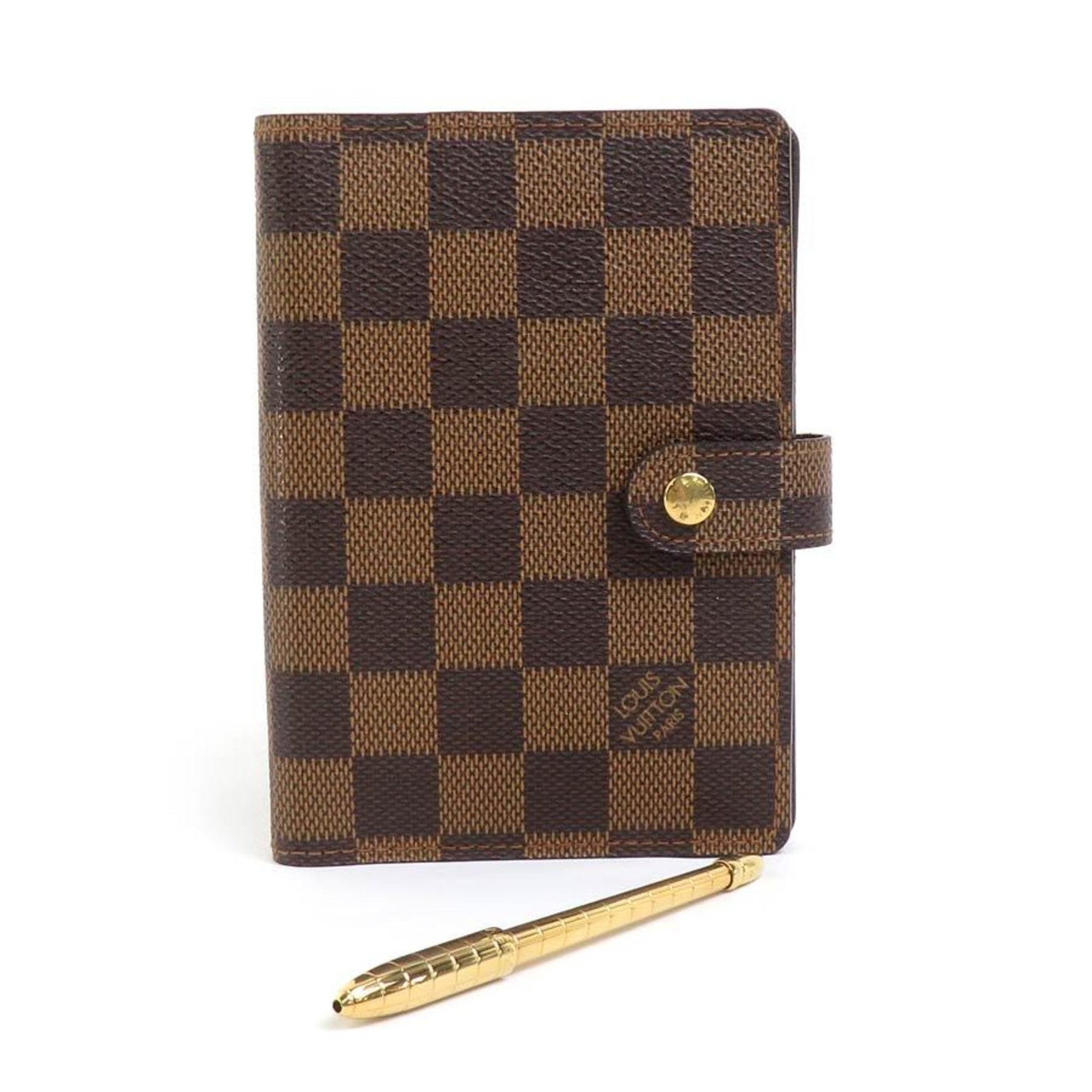 Louis Vuitton Diary Cover Ballpoint Pen Set Damier Agenda PM Stylo Canvas Metal Brown Gold Men's