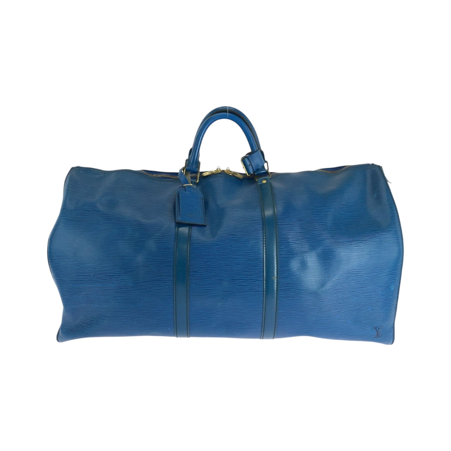 Louis Vuitton Epi Keepall 60 Toledo Blue Gold Hardware Leather Boston Bag Handbag