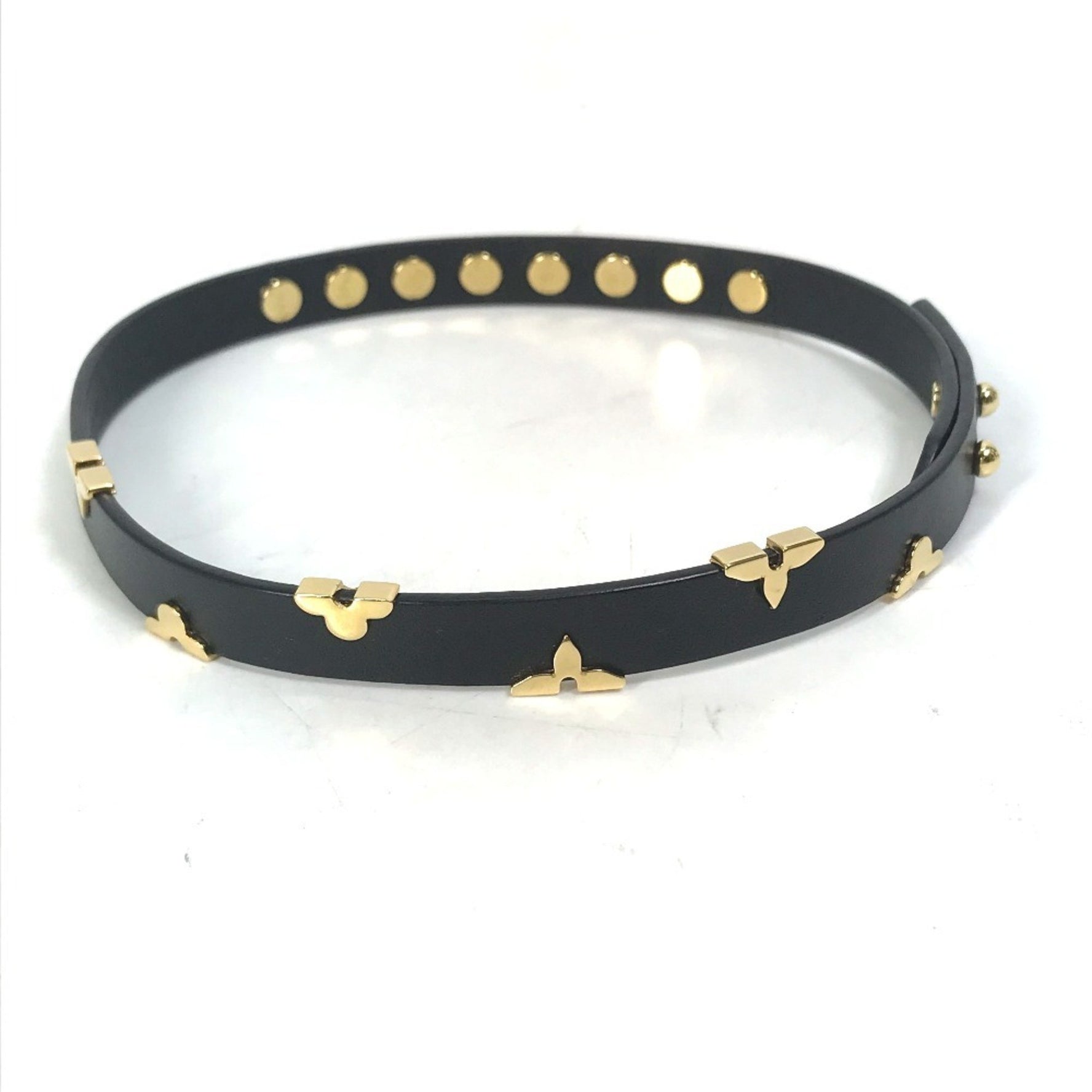 LOUIS VUITTON M6557F Double Bracelet, Daily Monogram Studs, Leather, Black, Women's