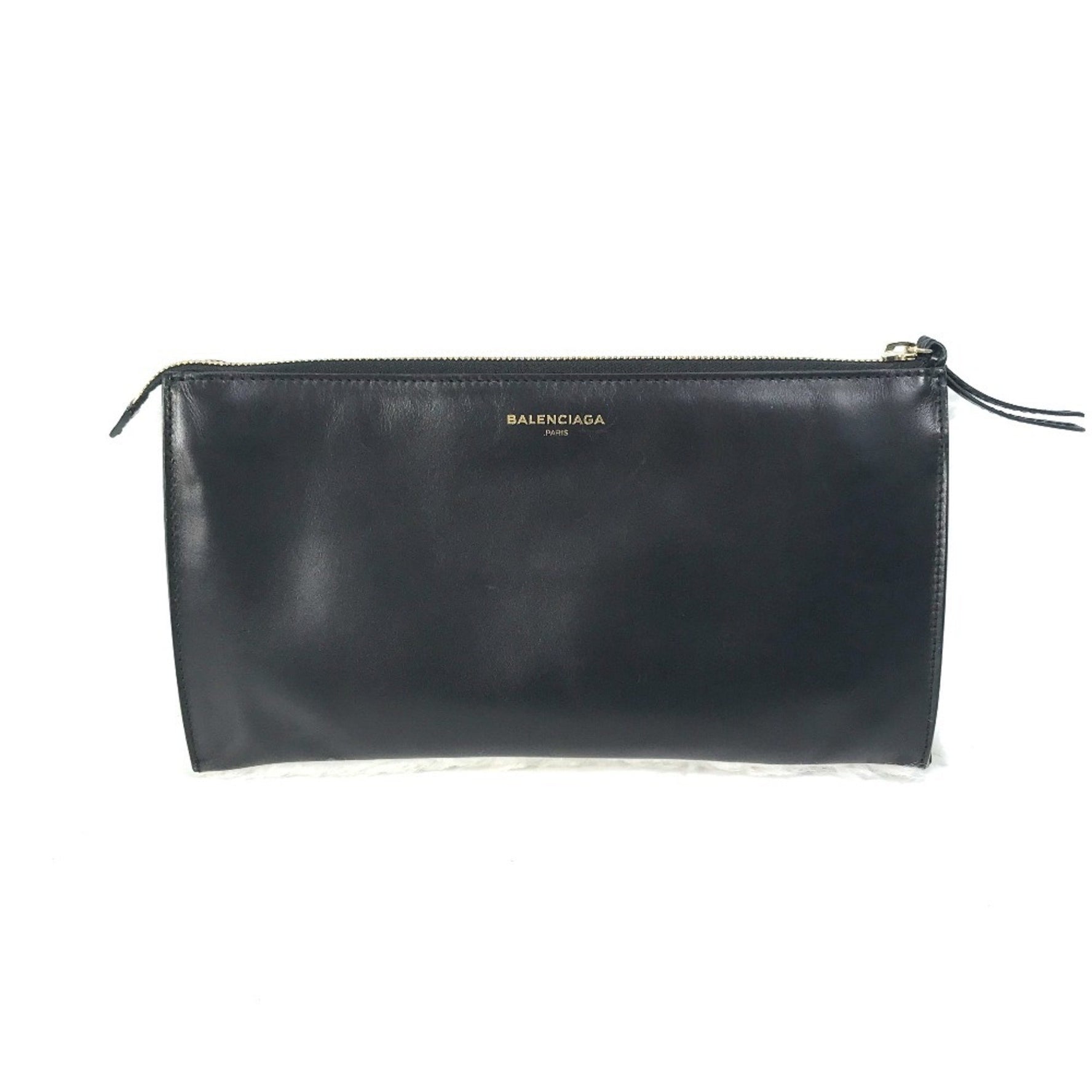 BALENCIAGA Logo Second Bag/Clutch Bag Leather/Sheepskin Black/White