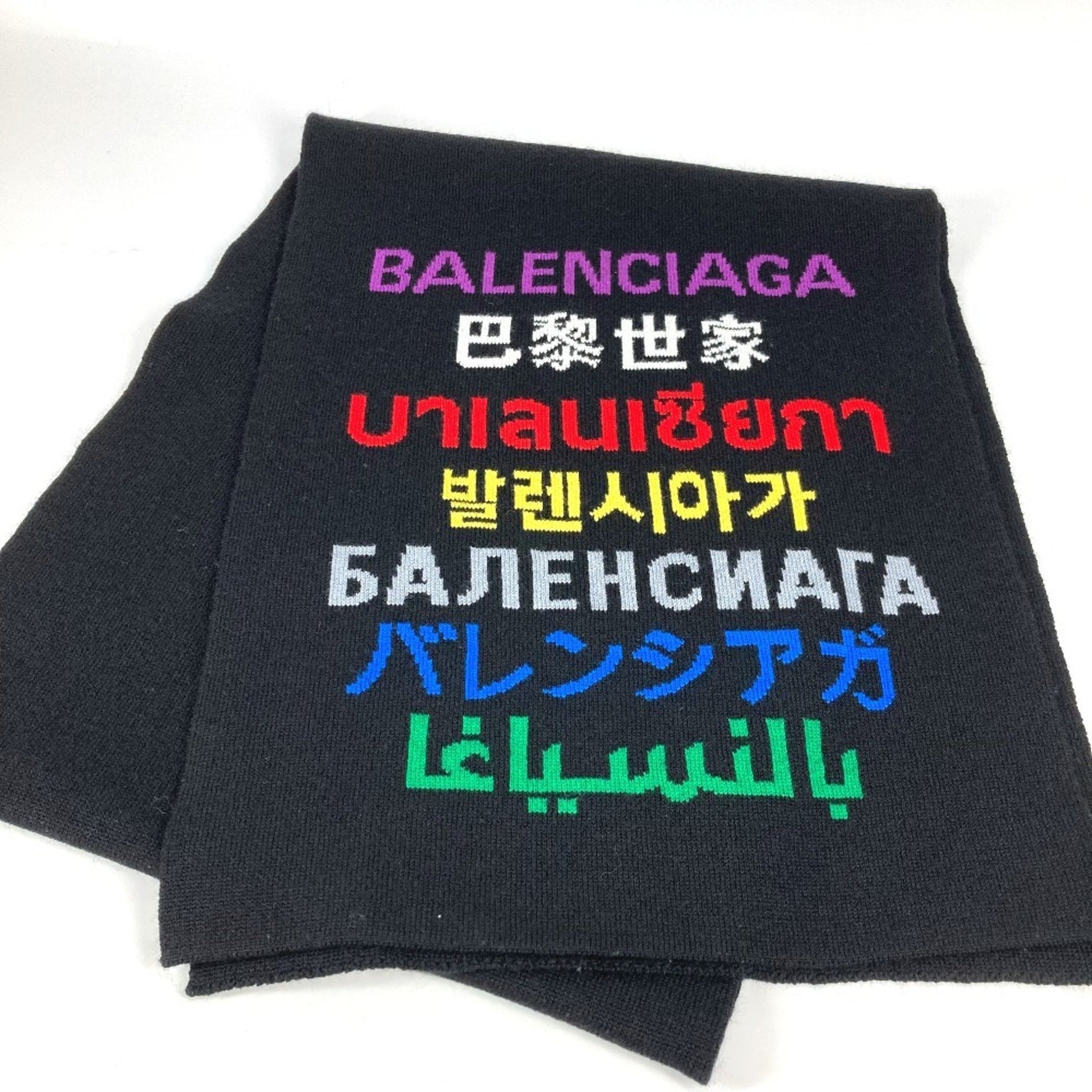 BALENCIAGA Logo Scarf Wool Polyurethane Men's Women's Multicolor