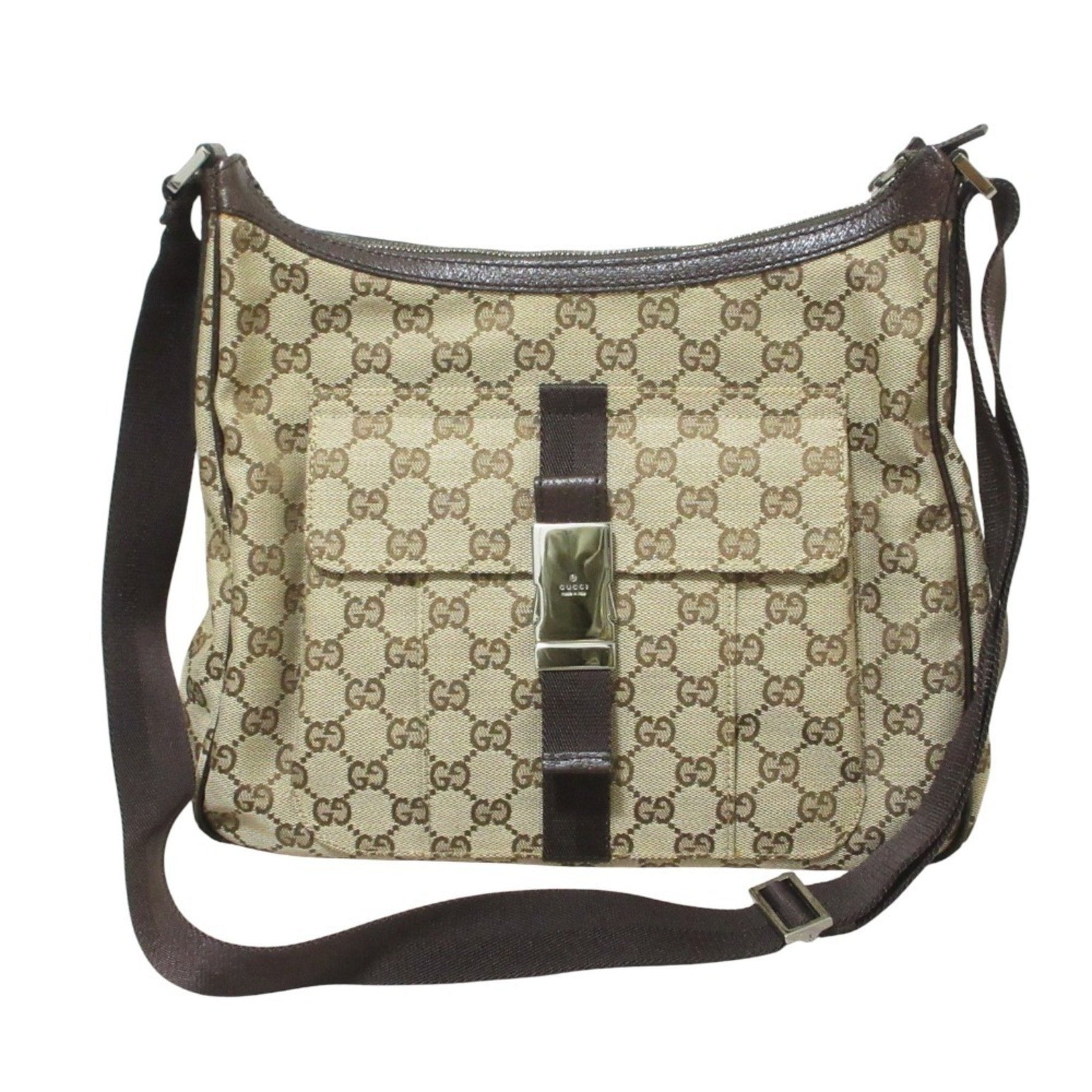 GUCCI GG Canvas Shoulder Bag Beige Brown