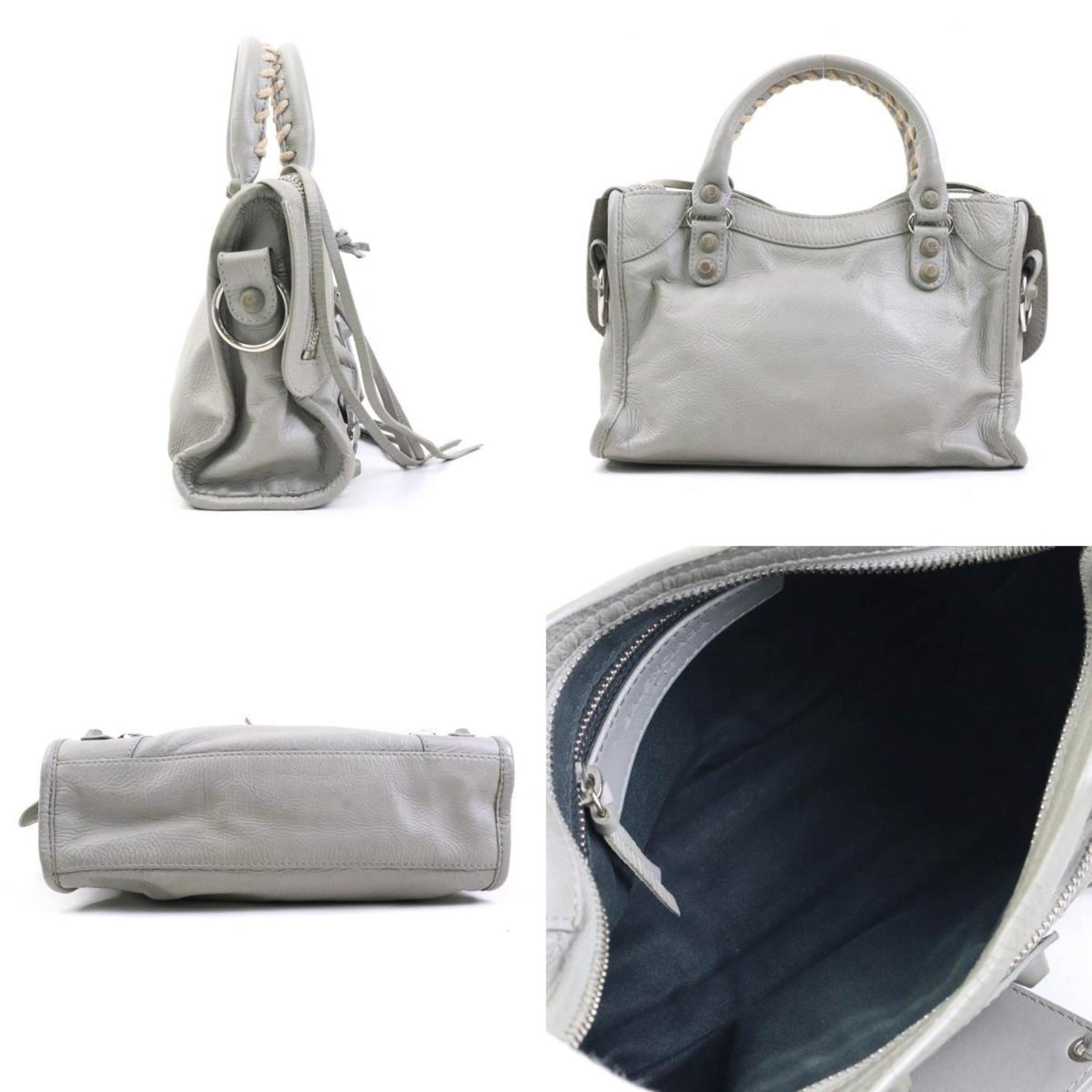 Balenciaga Classic Mini City handbag/shoulder bag in light grey leather, women's, 90162k
