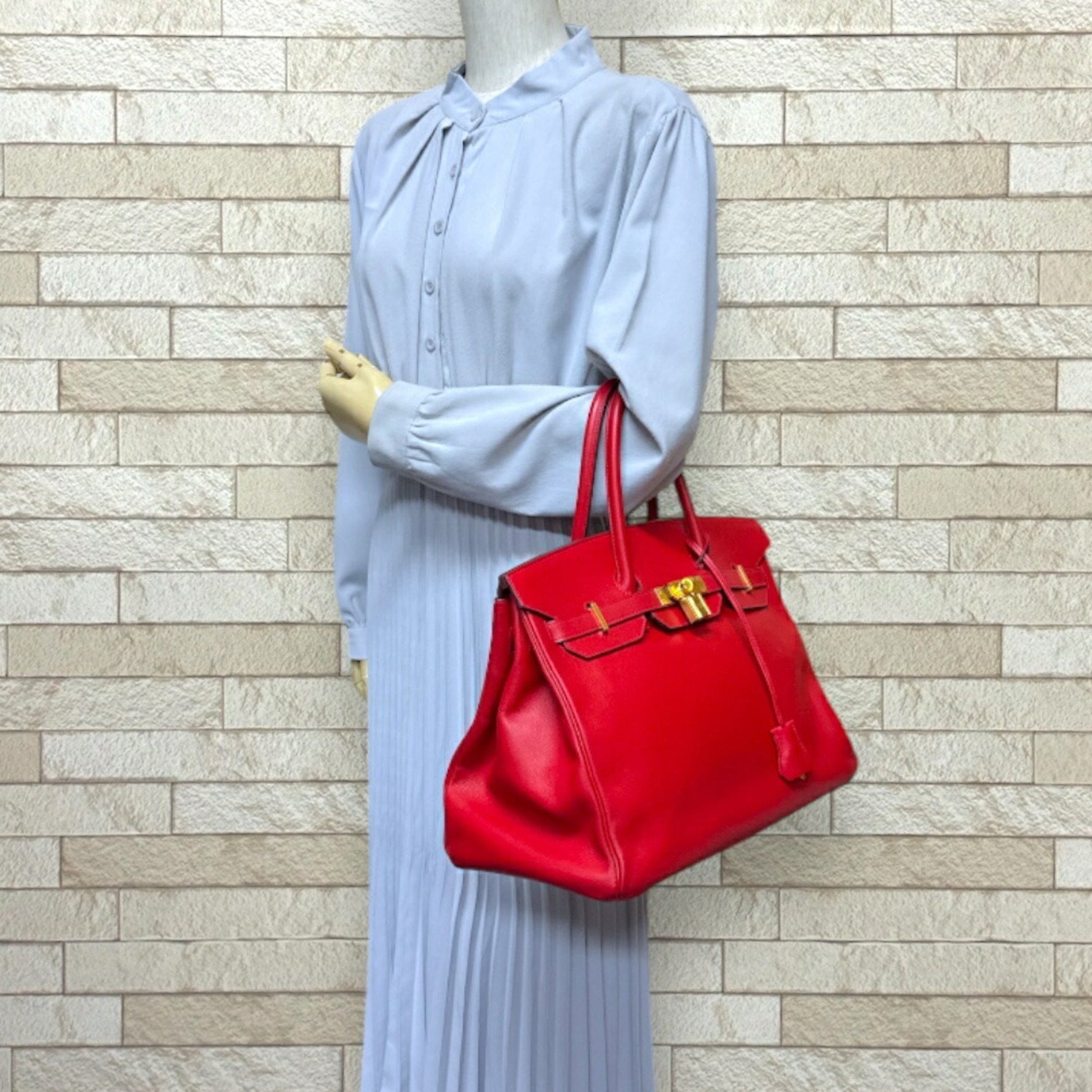Hermes Birkin 35 handbag, Epsom leather, red, women's, HERMES