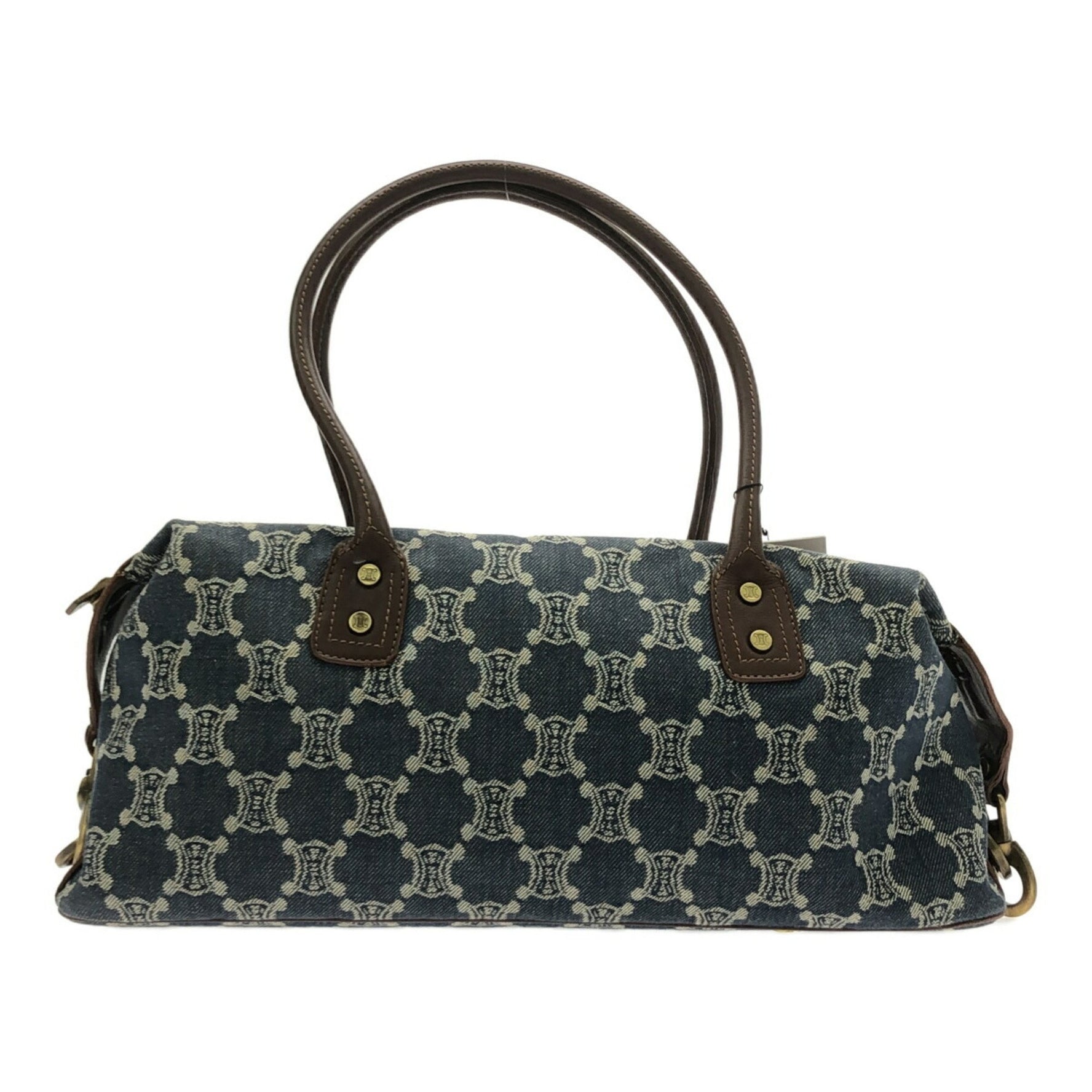 CELINE Paris Macadam Denim Canvas Leather Handbag Blue Mikunigaoka Store