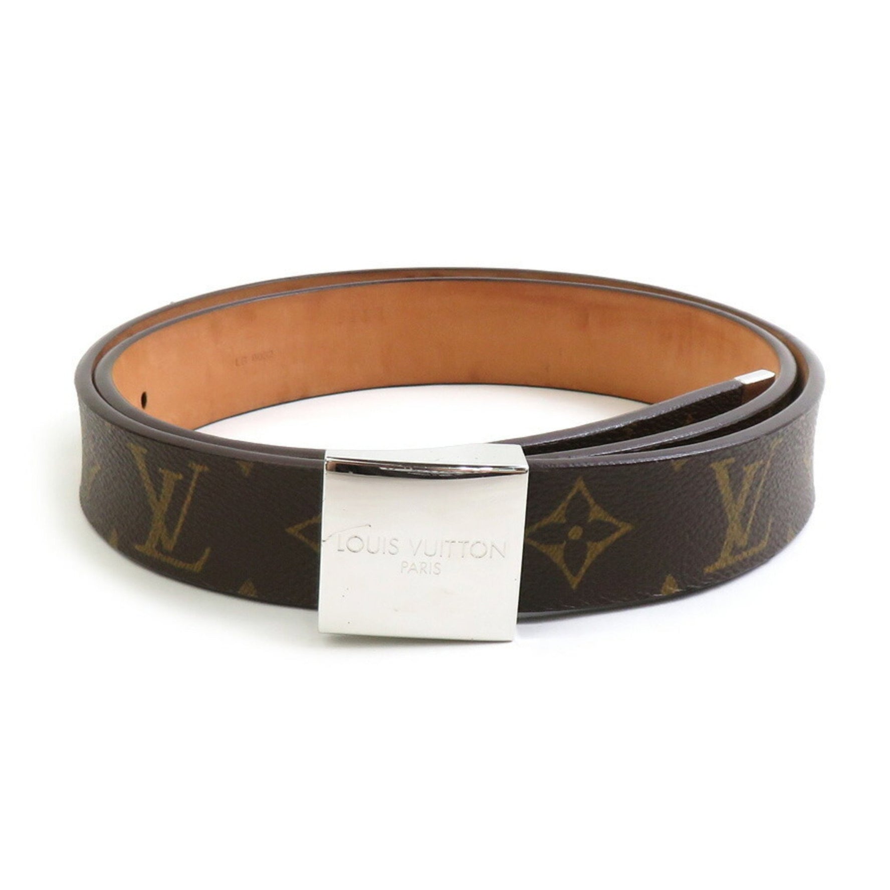 Louis Vuitton Belt Monogram Santur Carre Canvas Metal Brown Silver
