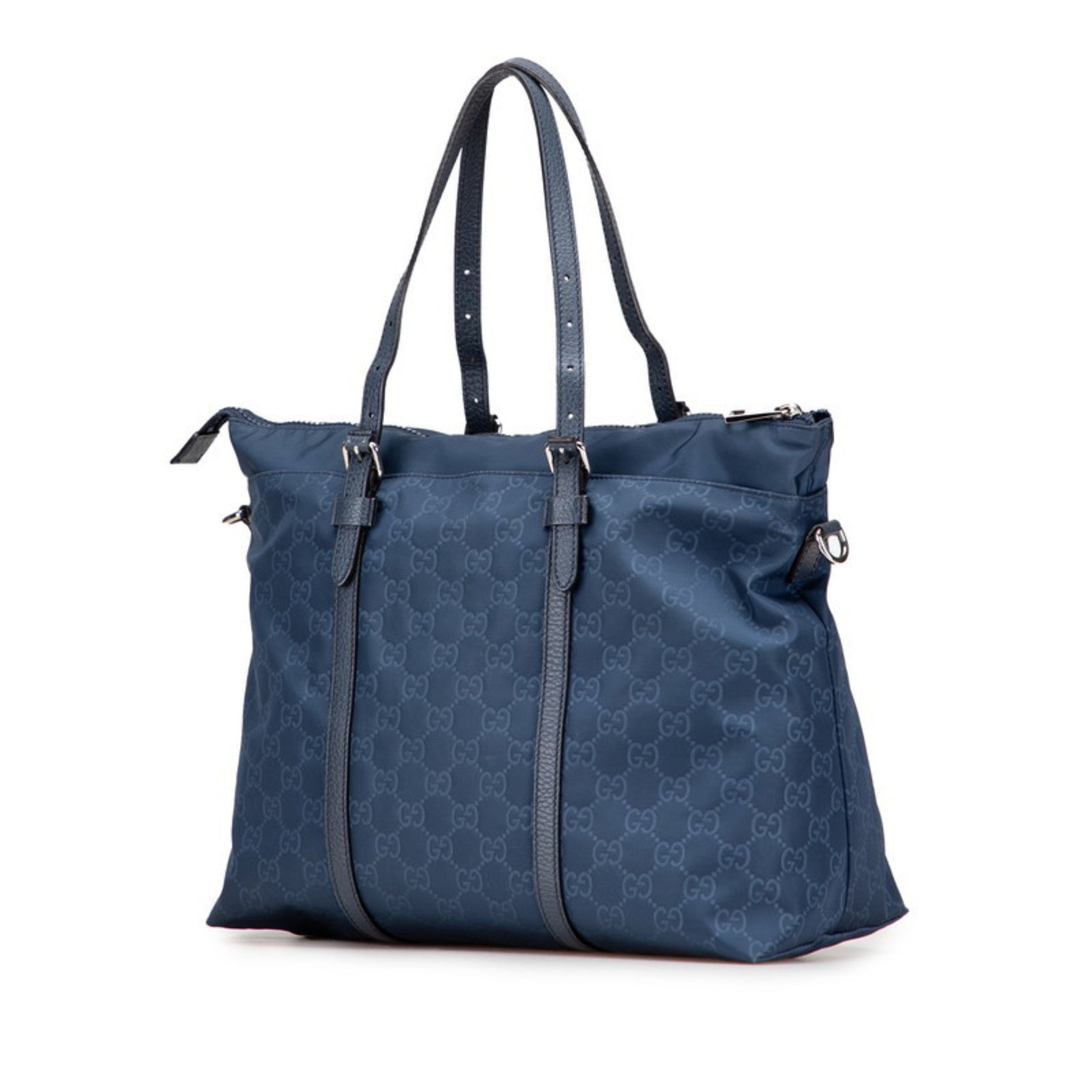 Gucci GG Nylon Handbag/Shoulder Bag Navy Blue Leather
