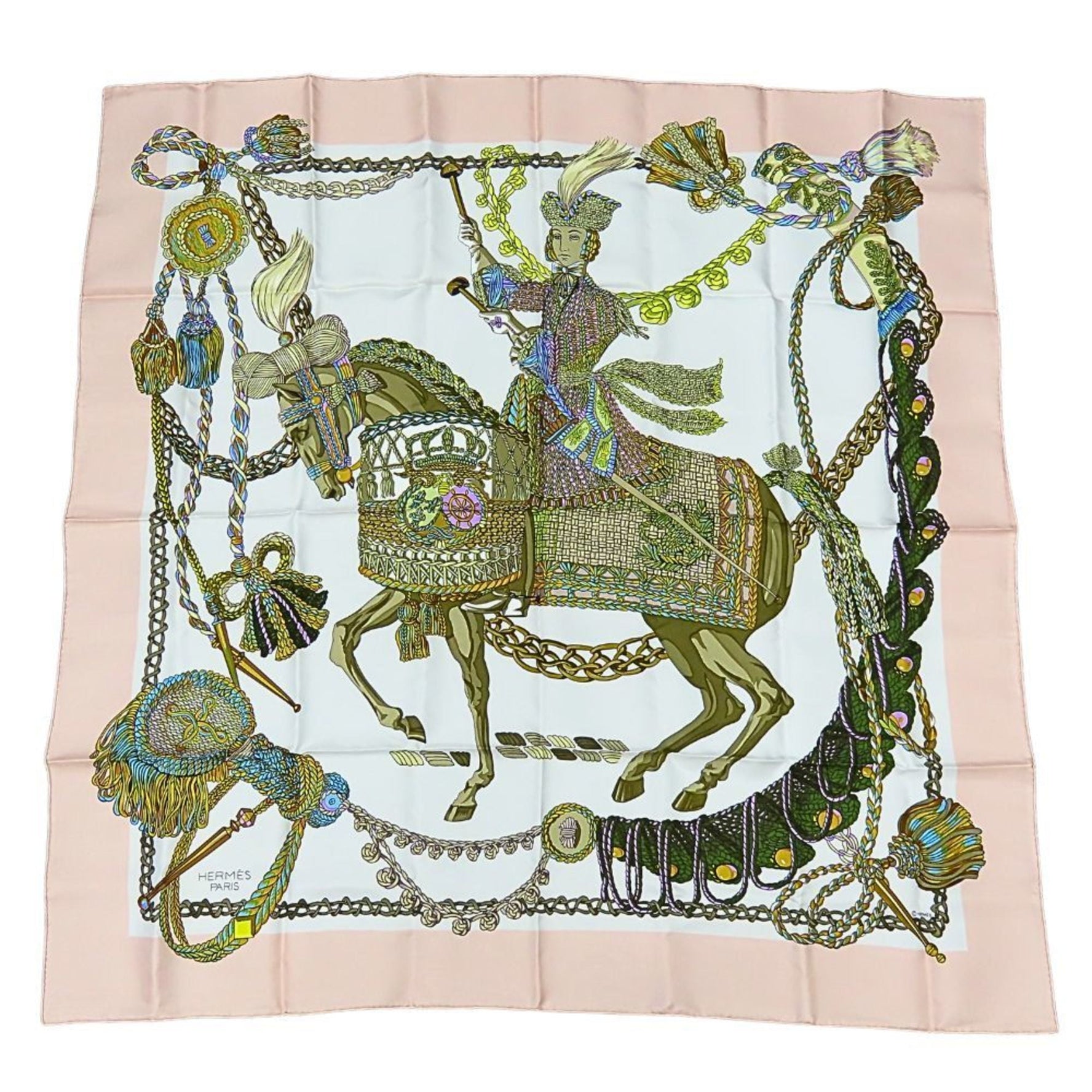 Hermes Hermès Le Timbalier Carré 90 Scarf, Silk, Pink Multicolor