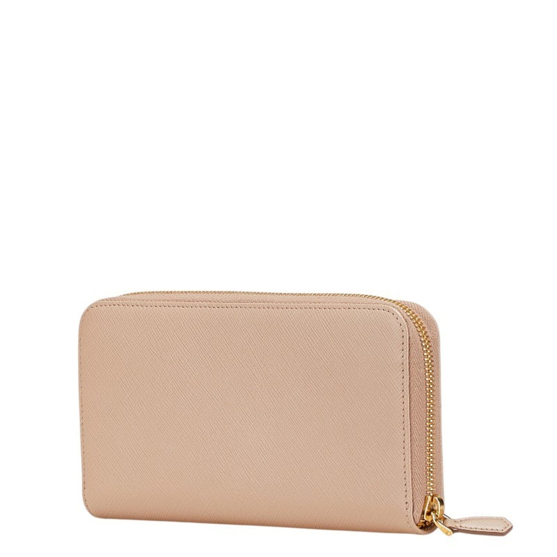 Prada Triangle Logo Plate Round Zip Long Wallet Saffiano Leather