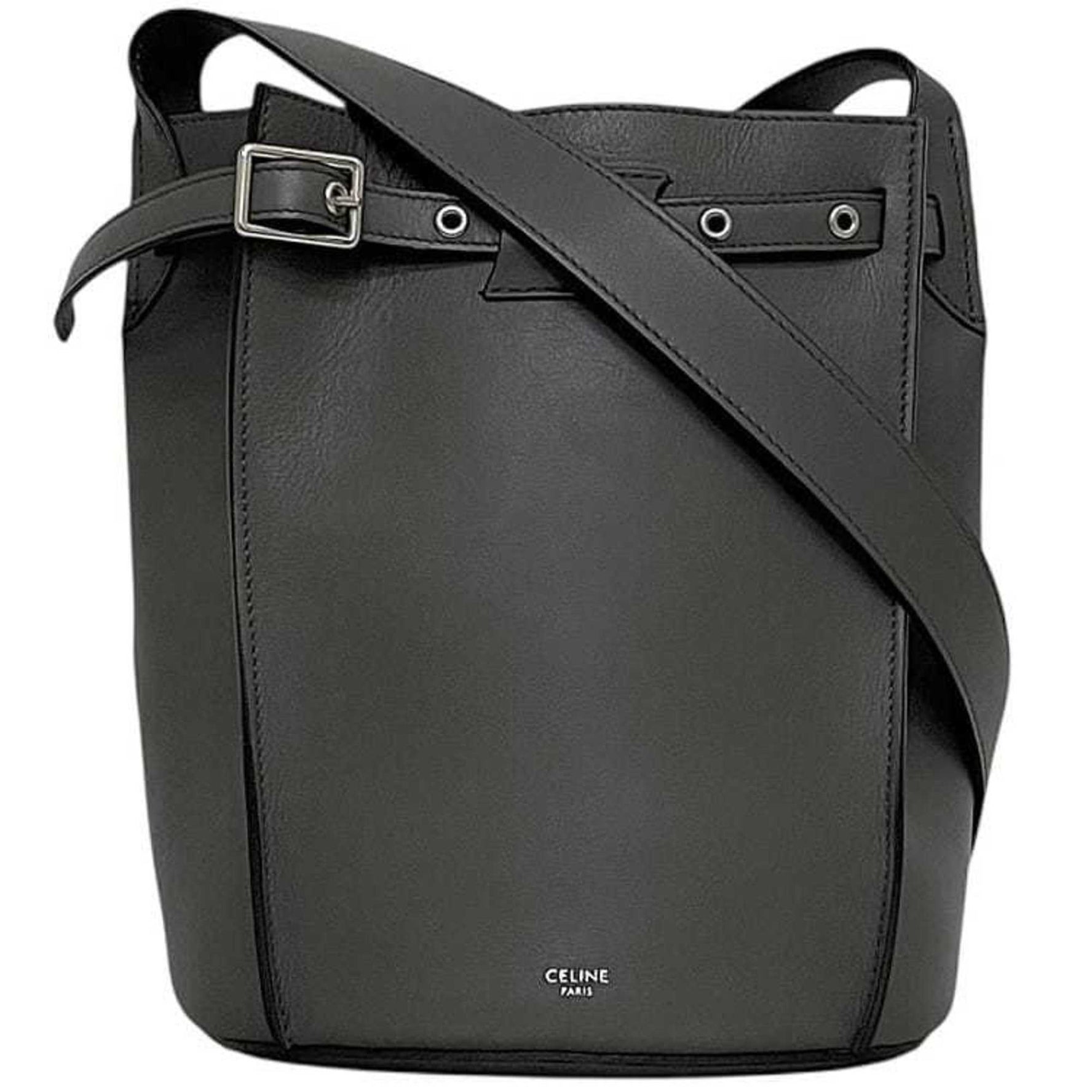 Celine Bucket Shoulder Bag with Long Strap, Big Bag, Leather, Crossbody