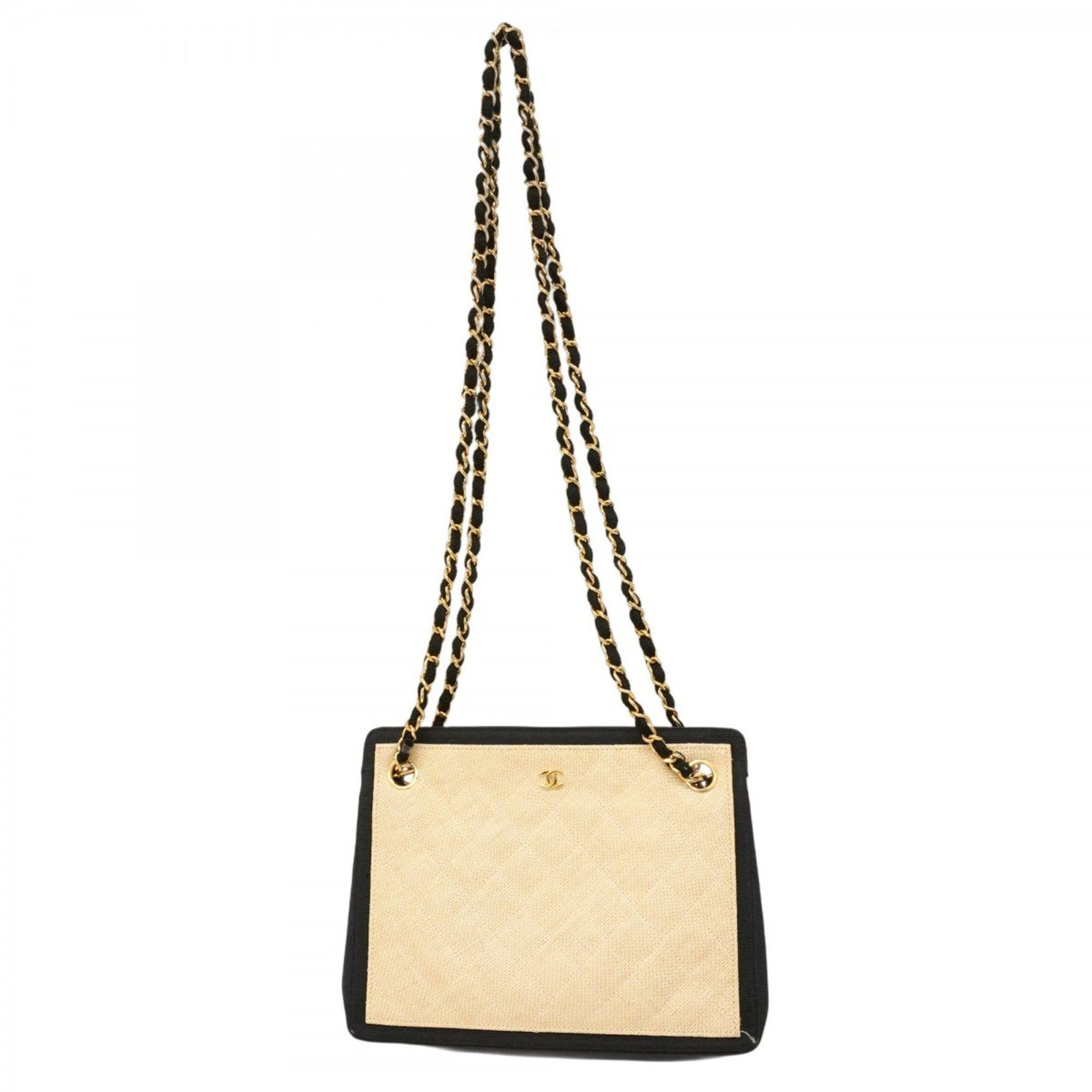 Chanel Matelasse Shoulder Bag, Chain Straw, Beige, Black