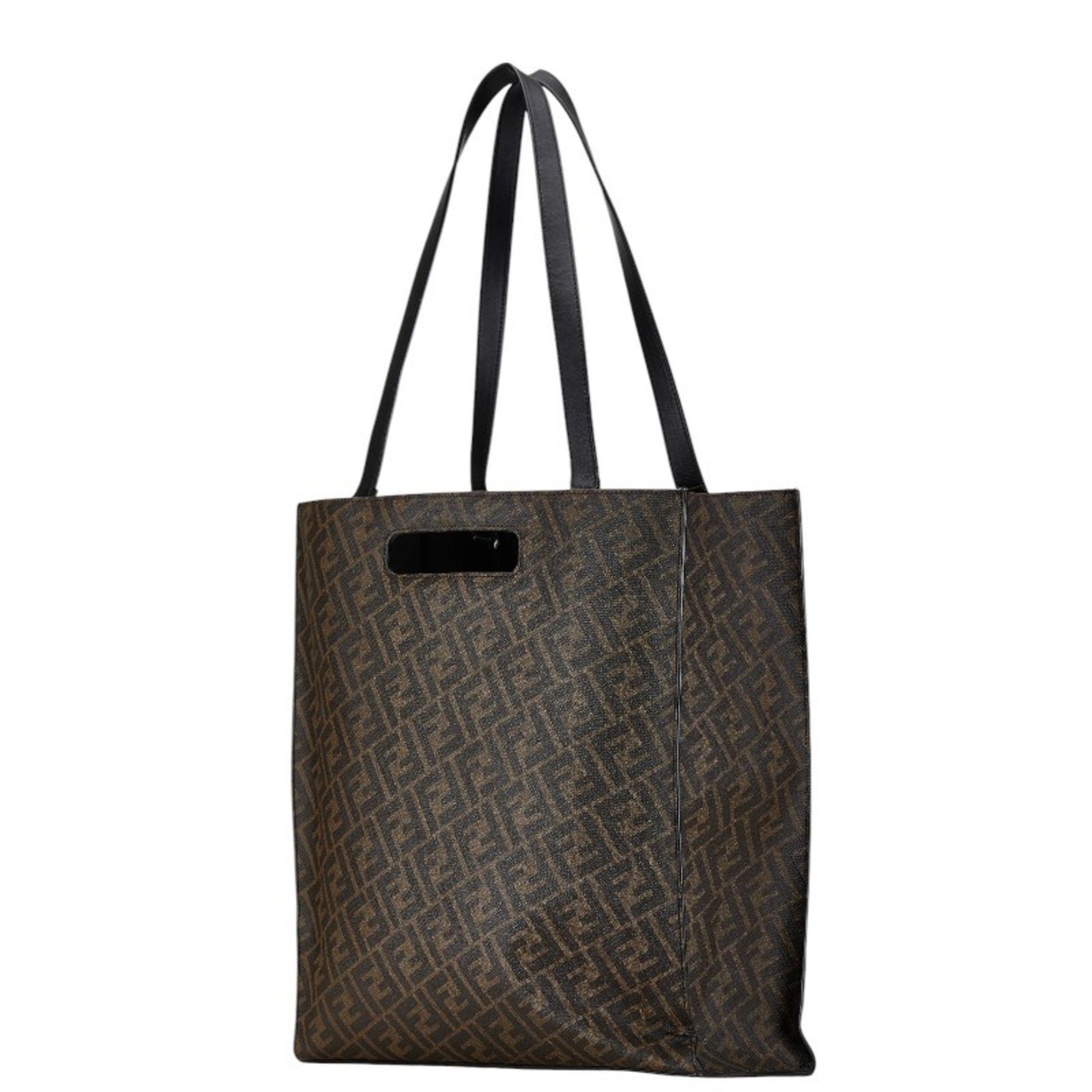FENDI ZUCCA Handbag Tote Bag Brown Black PVC Leather