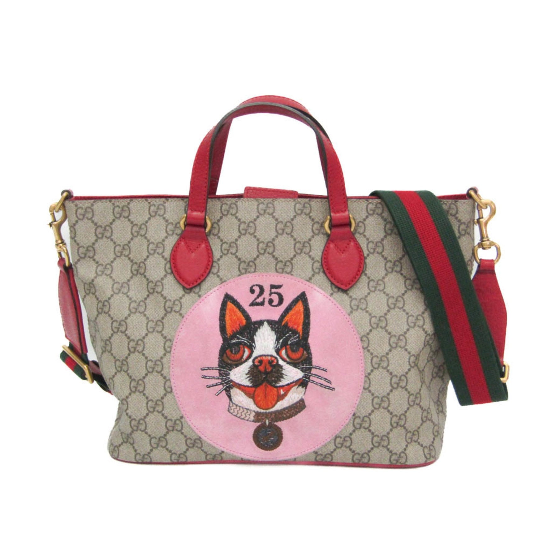 Gucci Bosco GG Supreme,Leather Handbag,Shoulder Bag Beige,Red Color